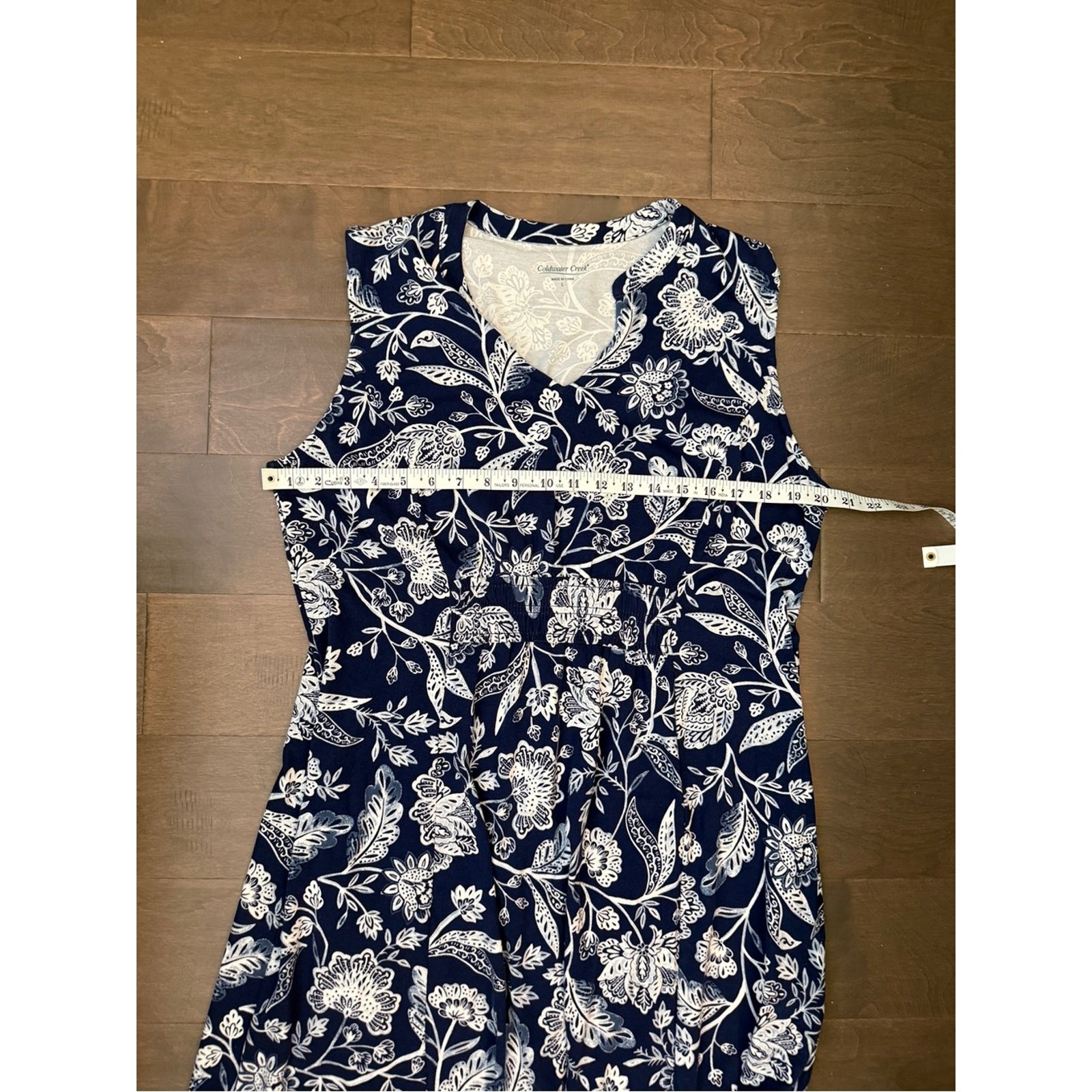Coldwater Creek Navy Blue and White Floral Midi Dress Pockets Excellent Large