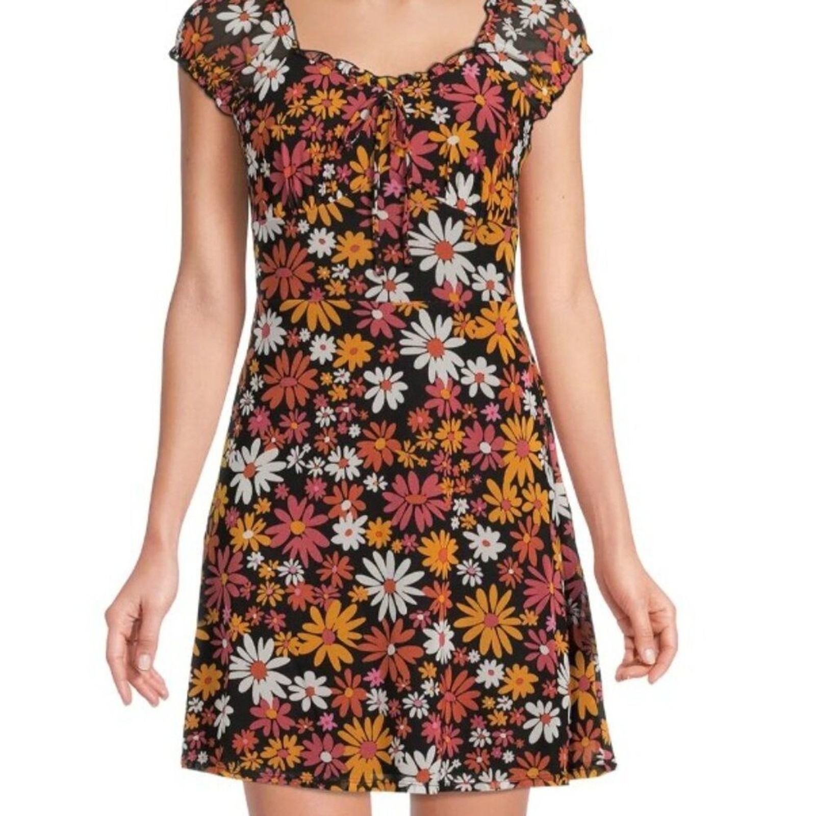 Hippie Juniors Dress Babydoll Mesh Sz L (11-13) Flower Power Festival Y2K