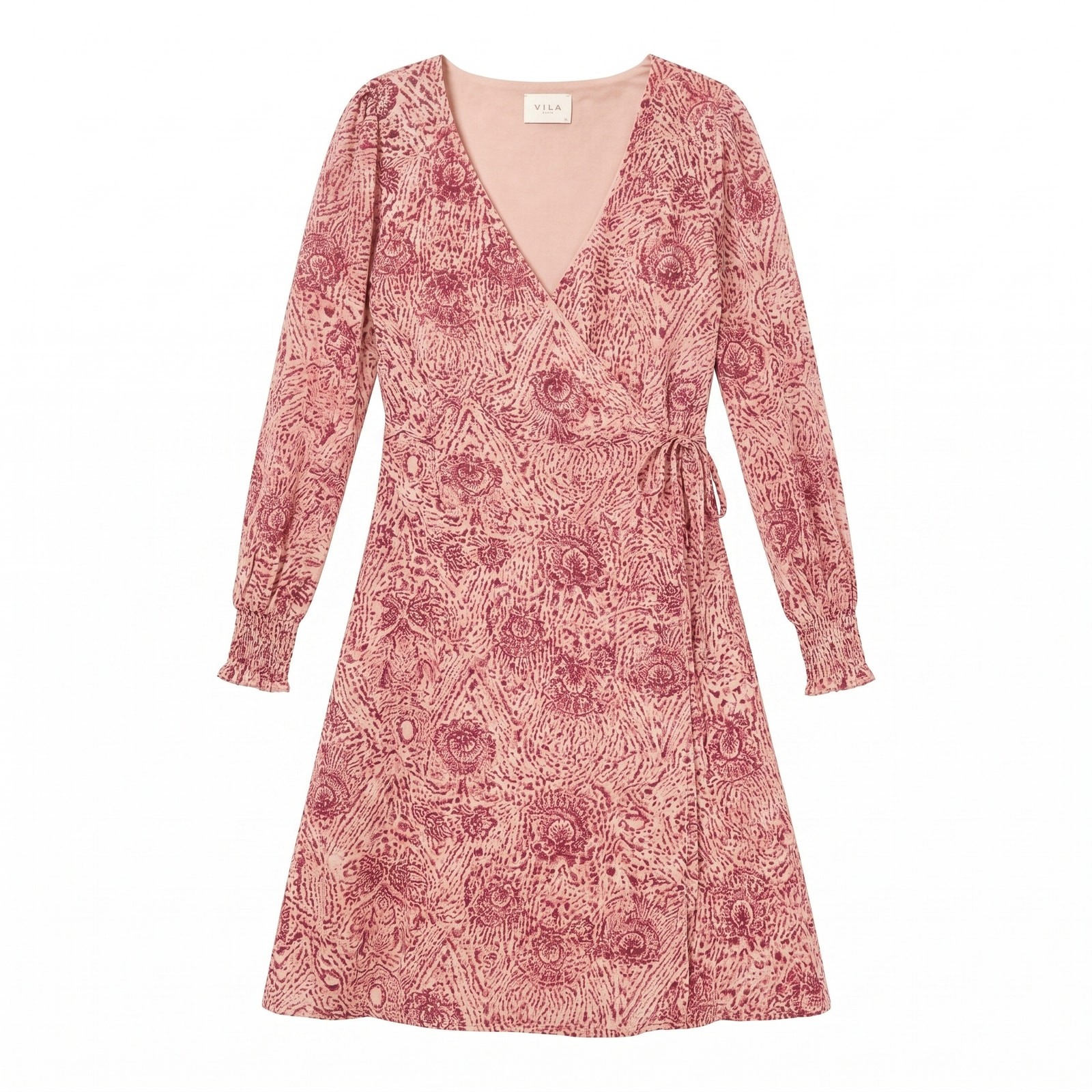 VILA Clothes Violika Pink Raspberry Medallion Print Wrap Midi Dress | EU 36
