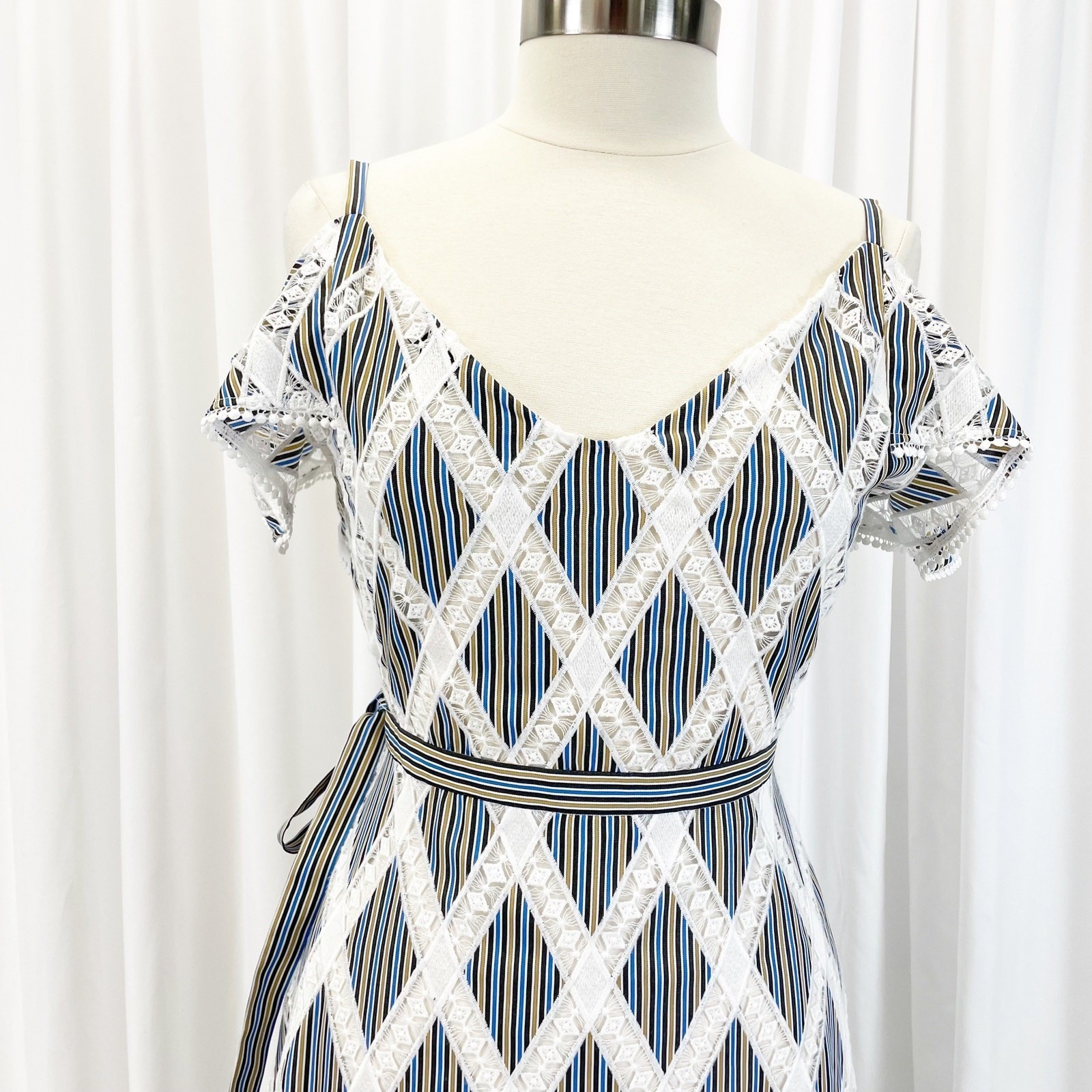Sandro Paris Striped Ella Midi Dress Women Size 40 Ruffle Parisian Chic Romantic