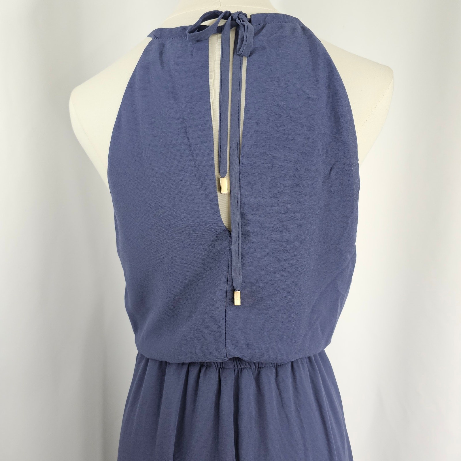 Lulus Blue Halter Neck Keyhole Back Formal Chiffon Maxi Dress Women’s Size L NWT