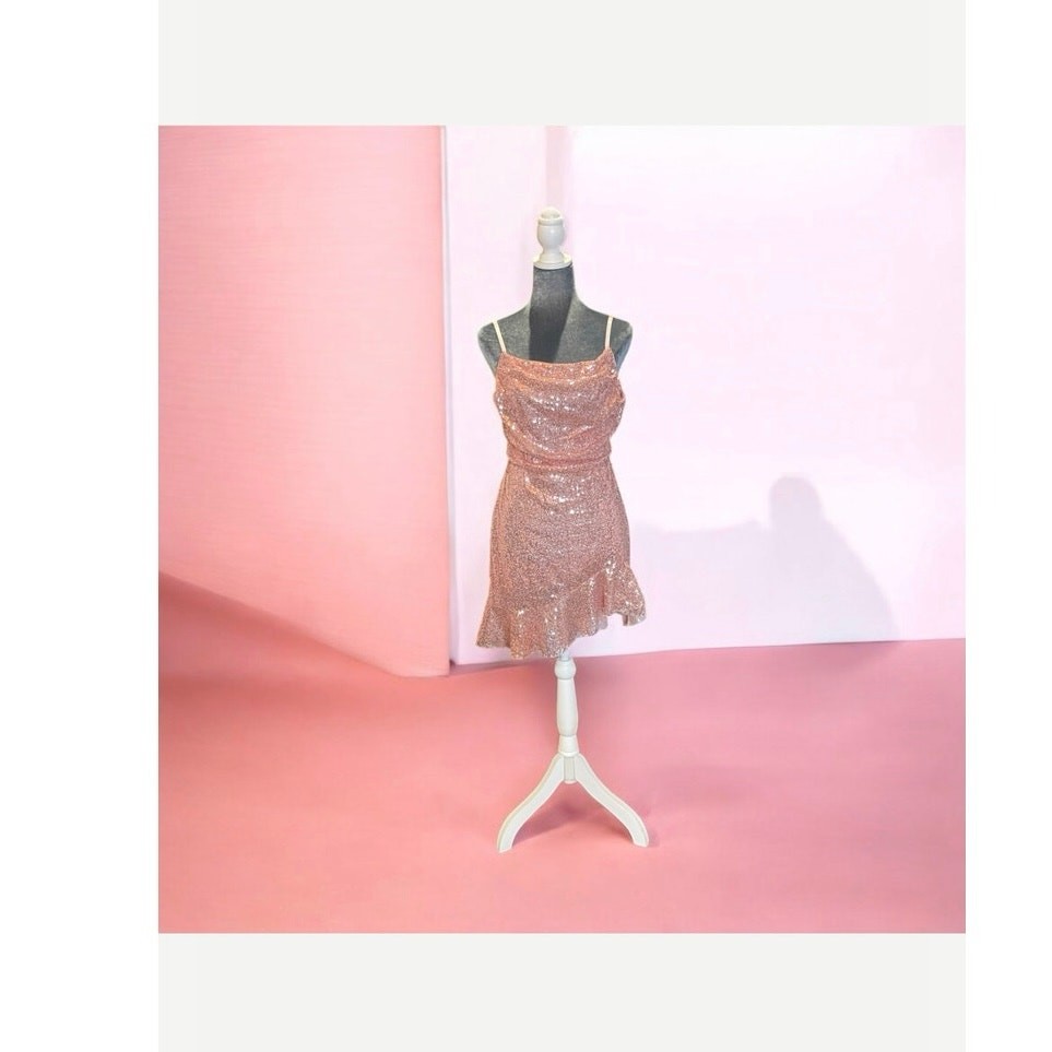 Blush Sequin Tie Back Cami Mini Short Dress Large