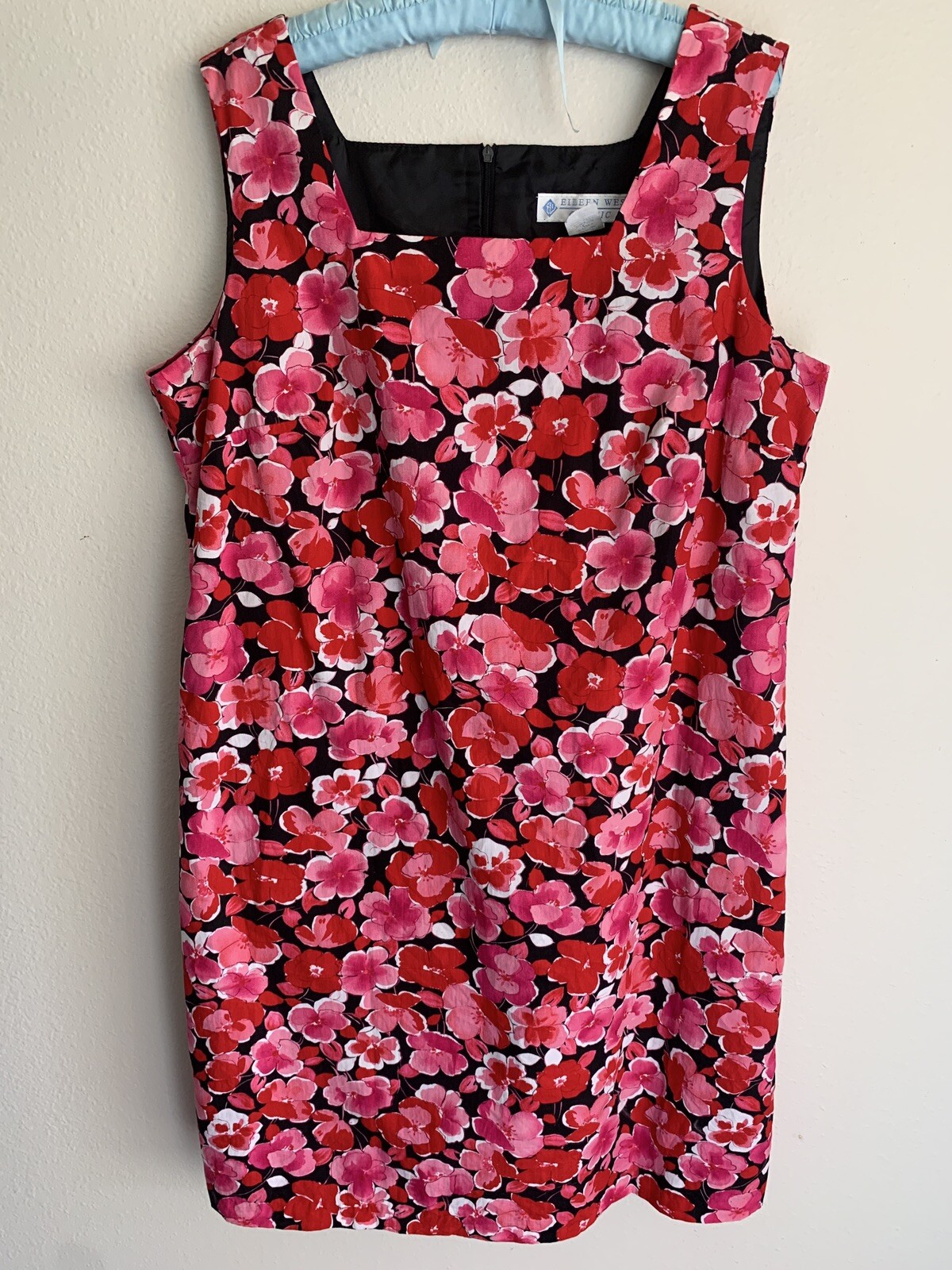 20W Eileen West Classic Flower Dress Shift Dark Pink Red Floral Workwear Plus