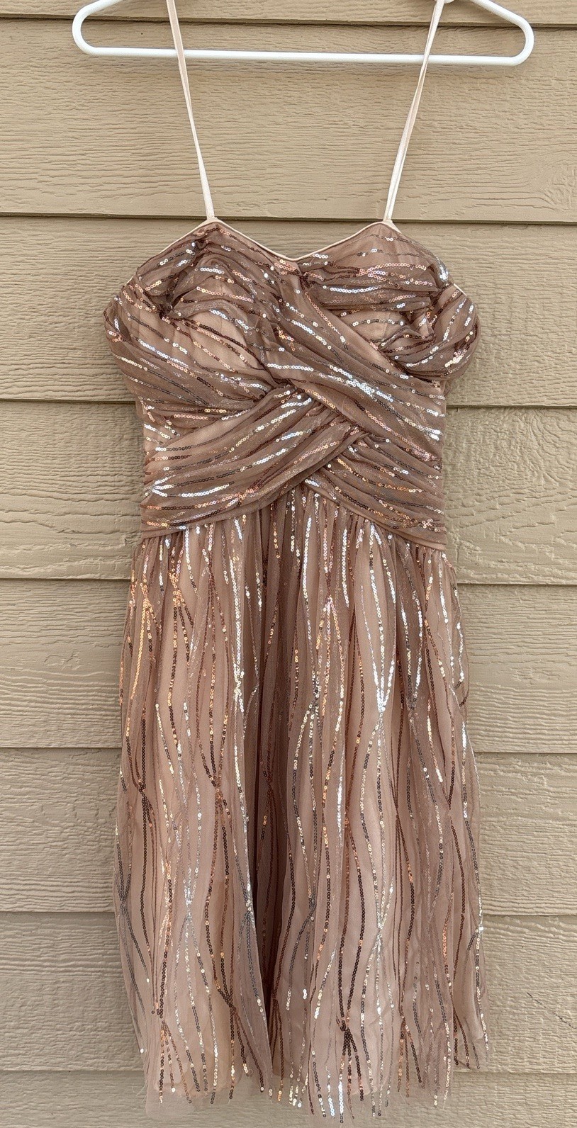 Hailey Adrianna Papell Dress 4 Gold Sequin Spaghetti Strap Party Cocktail Prom