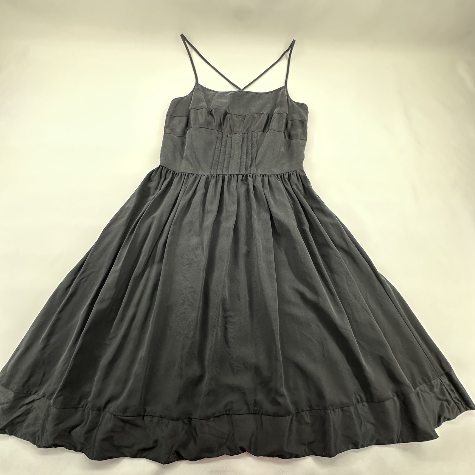 Moda International 100% Silk Black Midi Dress 6 Pintuck Empire Y2K Coquette