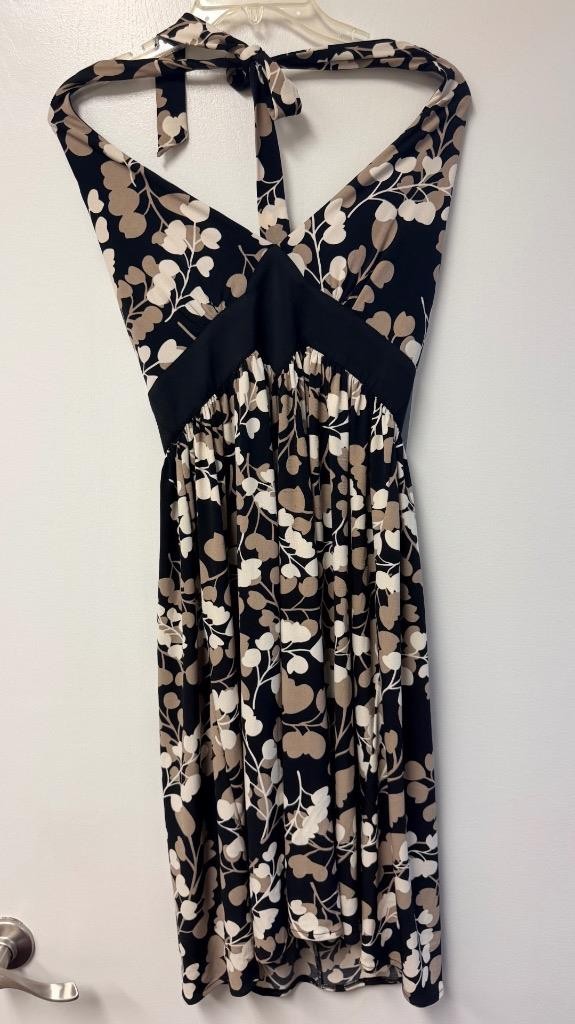 London Time Beautiful Rare Black Floral Tie Back Midi Dress Size 6 NWT