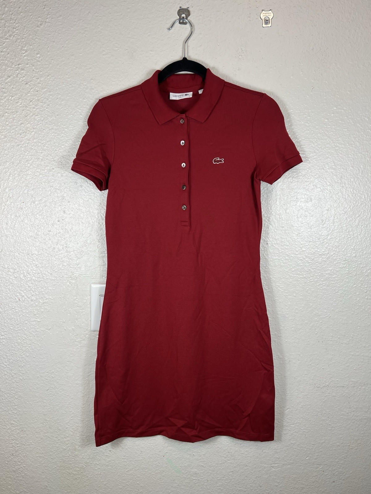 LACOSTE Women’s Red Mini Piqué Polo Dress Size 32 XS Slim Fit