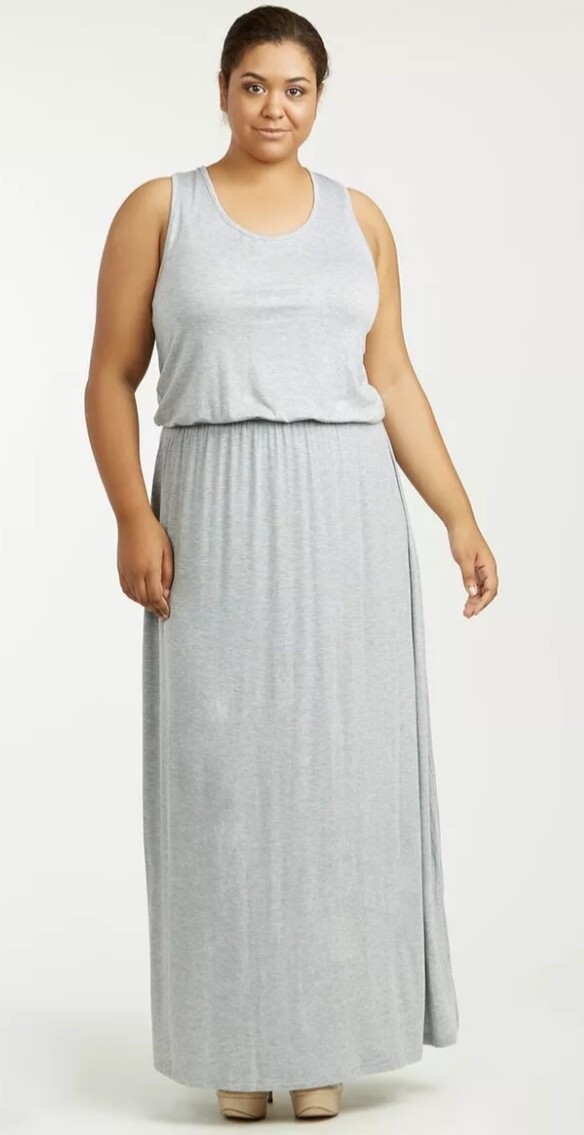 NEW Sofra Elastic Waist Maxi Dress Heather Taupe 🩶🤎 Small Medium Large