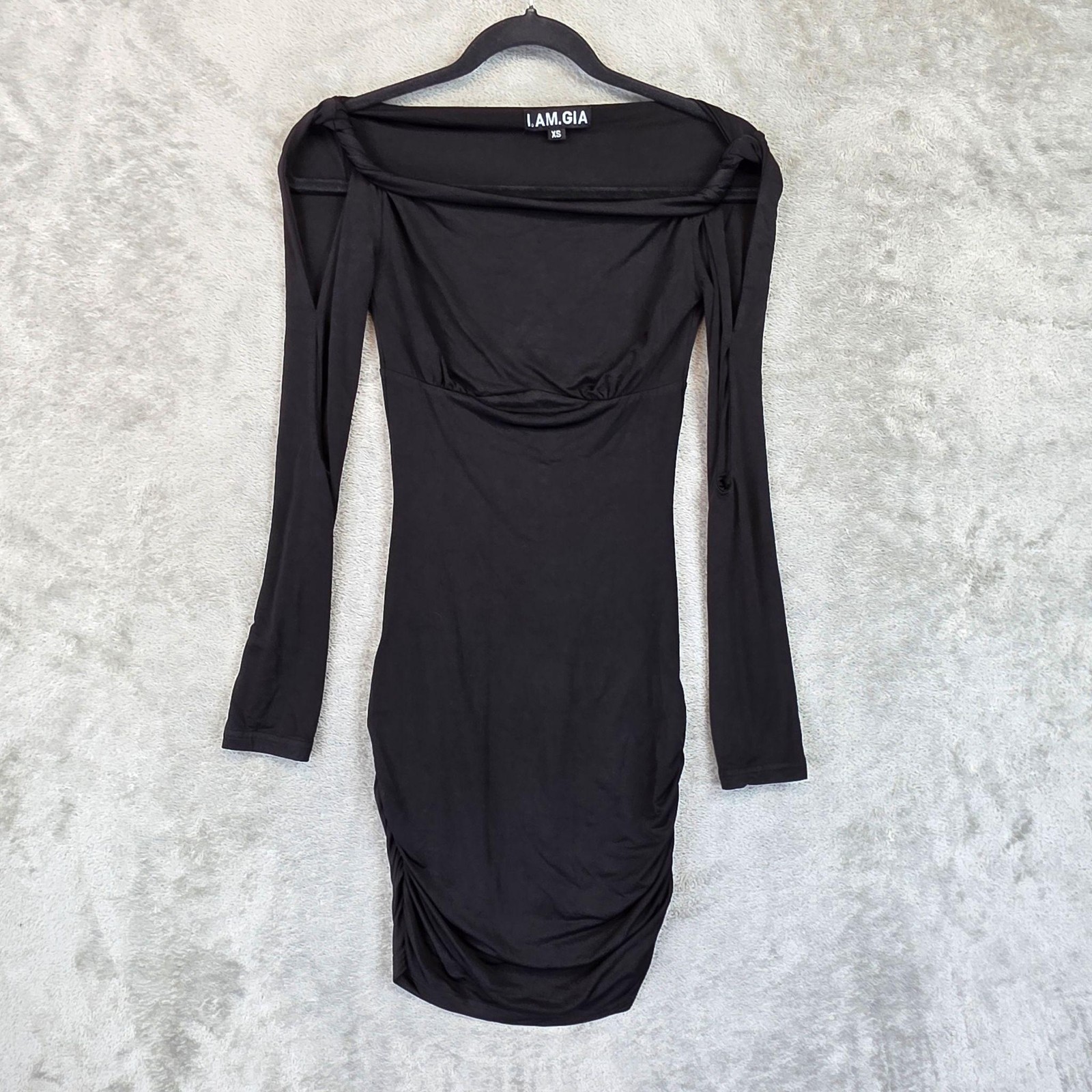 I.AM.GIA Dress Womens XS Black Cold Shoulder Ruched Long Sleeve Bodycon Mini