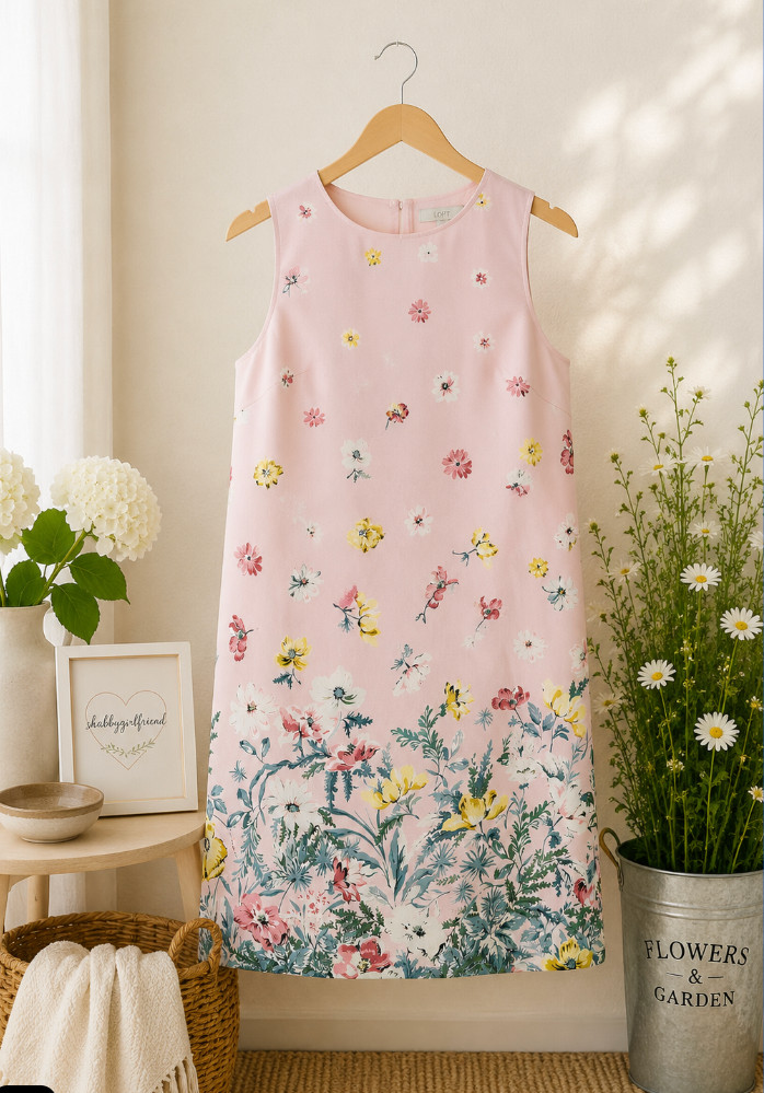 LOFT NWT Floral Shift Dress Pink Size 14 Sleeveless Lined MSRP $89.50