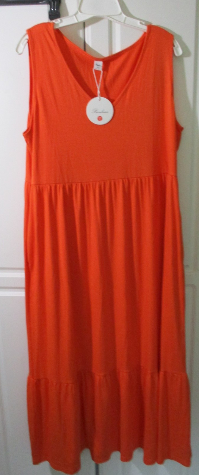 PRINBARA~ Orange SLEEVELESS RUFFLED HEM MAXI DRESS Women’s XL~NWT