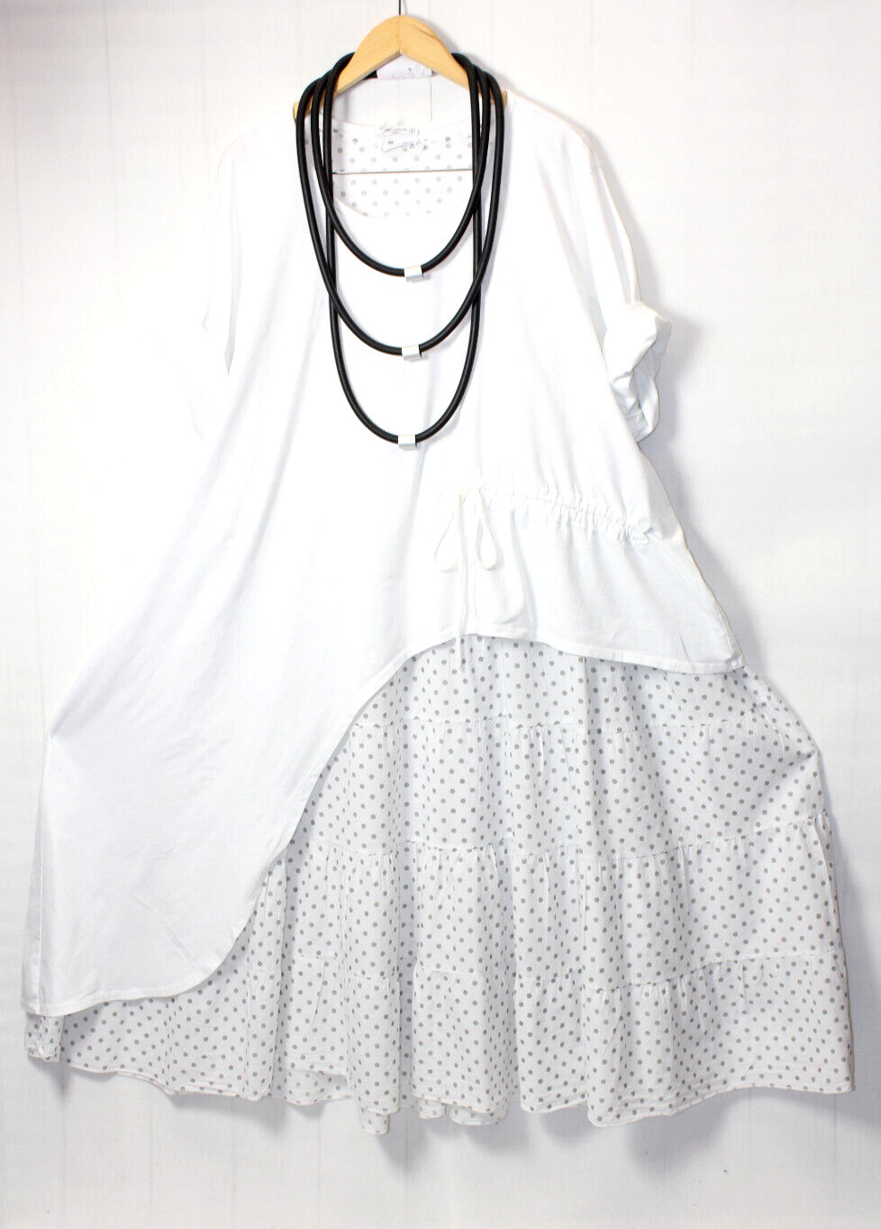 Moonshine dress A-line size 48 50 52 lagenlook size 2 dots white