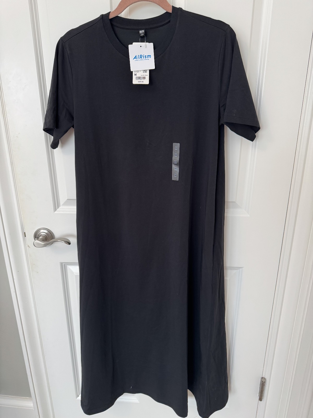 NWT Uniqlo Airism Black T-Shirt Maxi Dress Size M Minimalist Cotton Blend SizeM