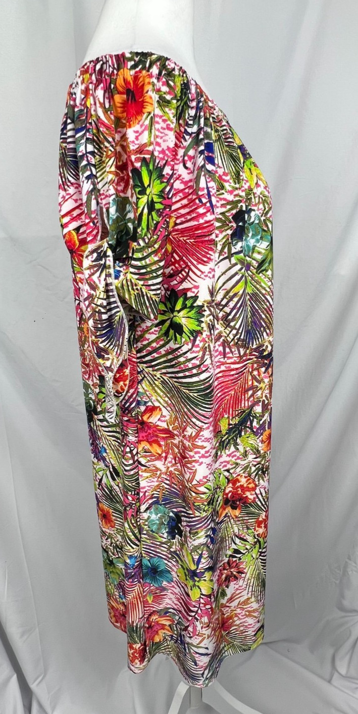 TACERA Off Shoulder Dress Womens Small Multicolor Tropical Floral Print Stretch
