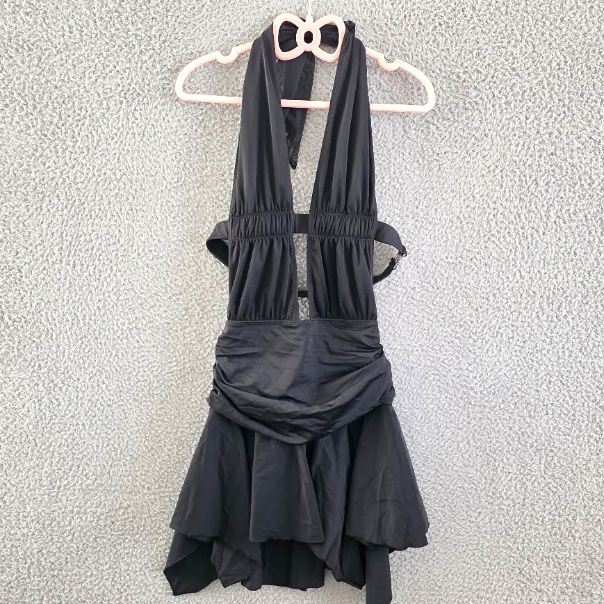 Generation Kiss Dolls Kill Mini Halter Dress Small Black Starlet Ruched Waist
