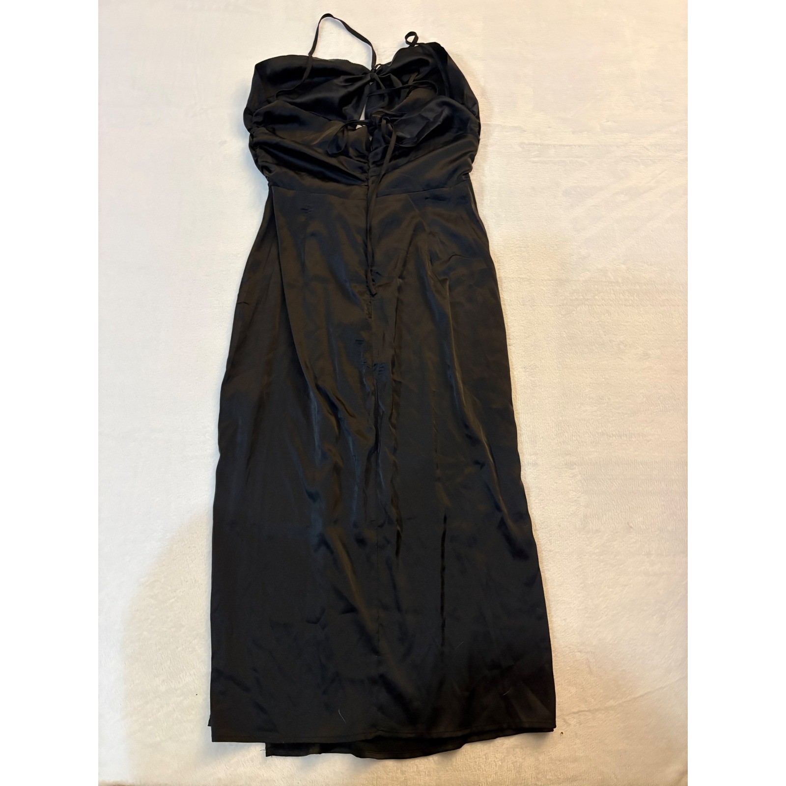 Danielle Bernstein Black Satin Cutout Halter Midi Dress Lace Up Back Womens M