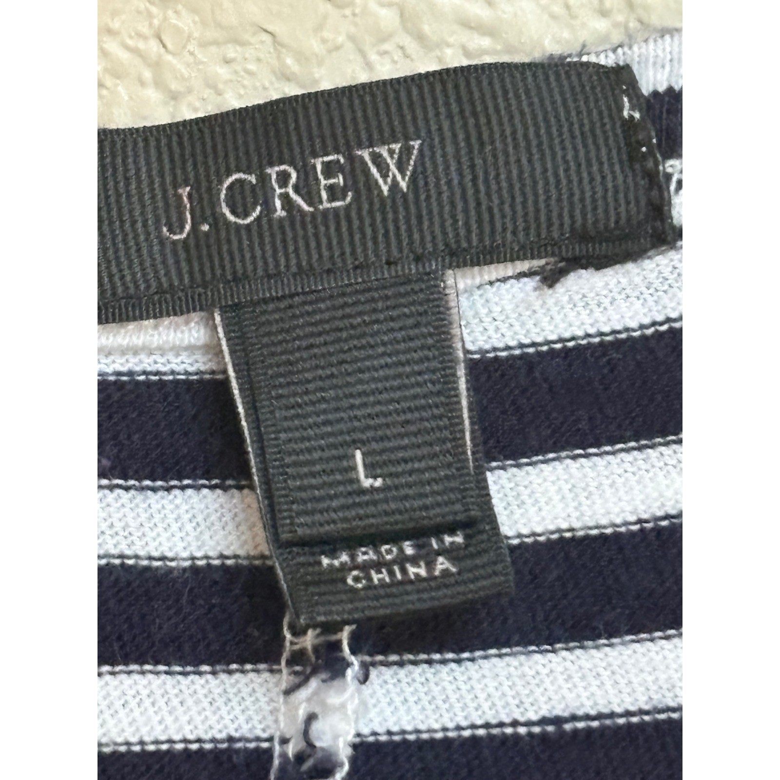 J.Crew Striped Tank Dress Large Navy Blue White Sleeveless Racerback Midi Knit