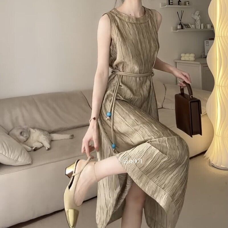 Summer New French Sleeveless Dress Womens OL Formal Slimming Long Skirts Dress