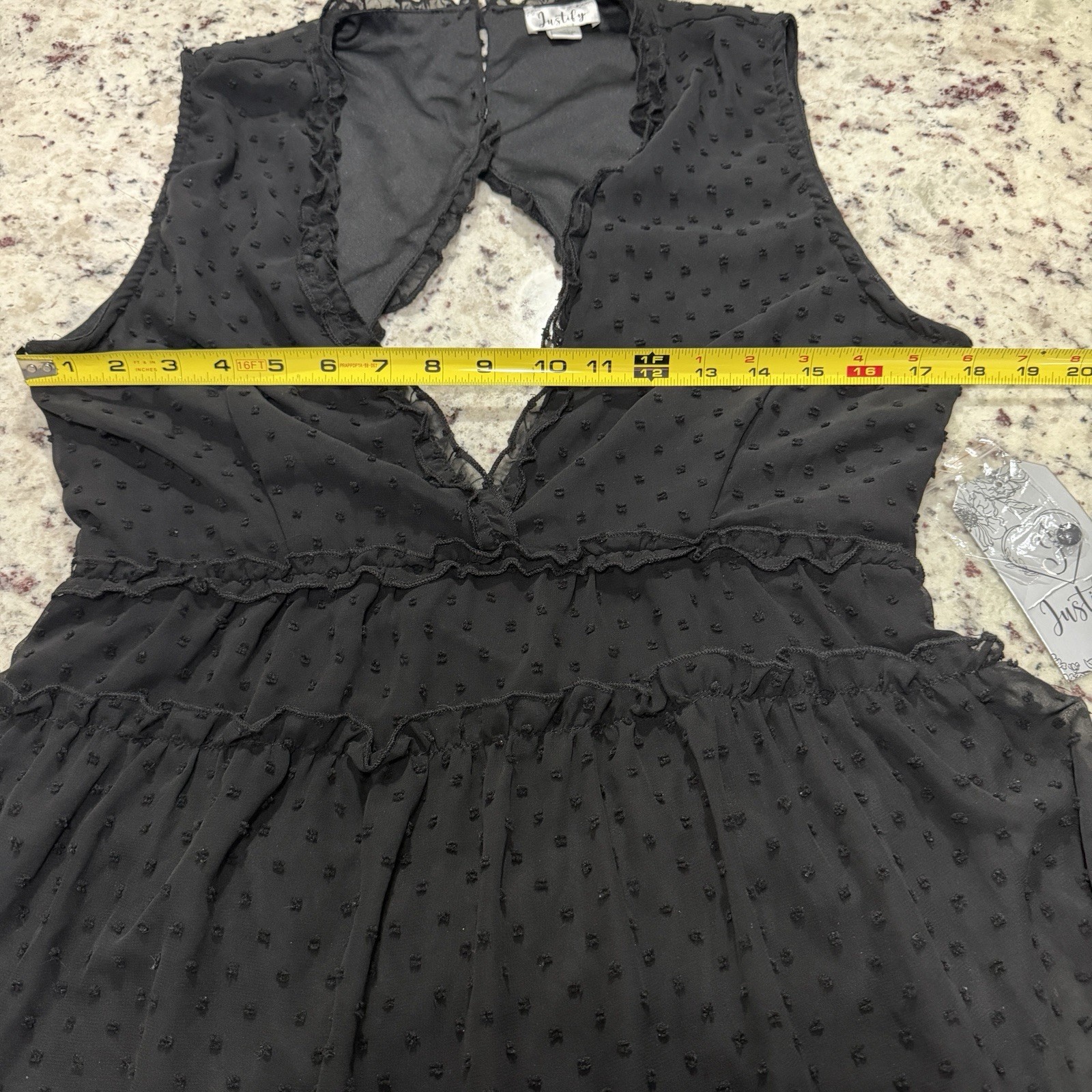 NWT Justify Size XL Vneck Mini Dress Open Back Sleeveless Black Textured New
