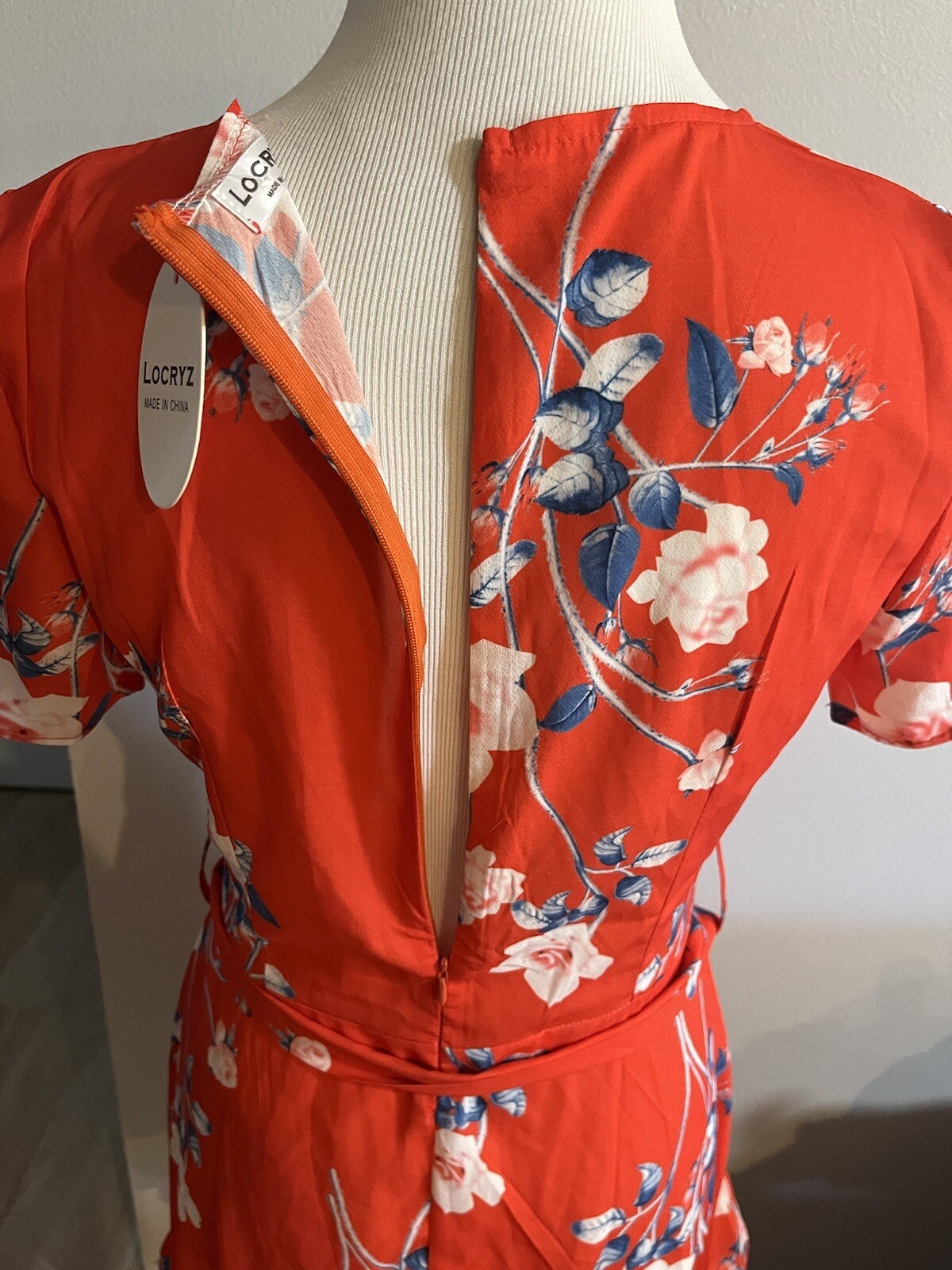 Locryz Women Small Dress Mini Wrap Cottagecore Blaze Orange Floral Romantic