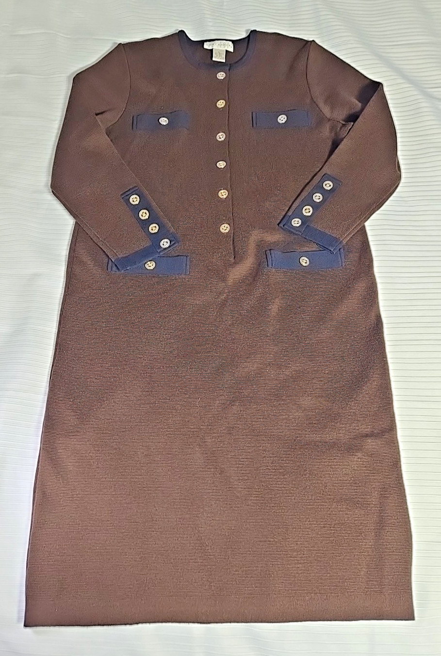 Womens Don Castle Brown Acrylic Wool Blend 3/4 Sleeve Mid Length Dress Size L
