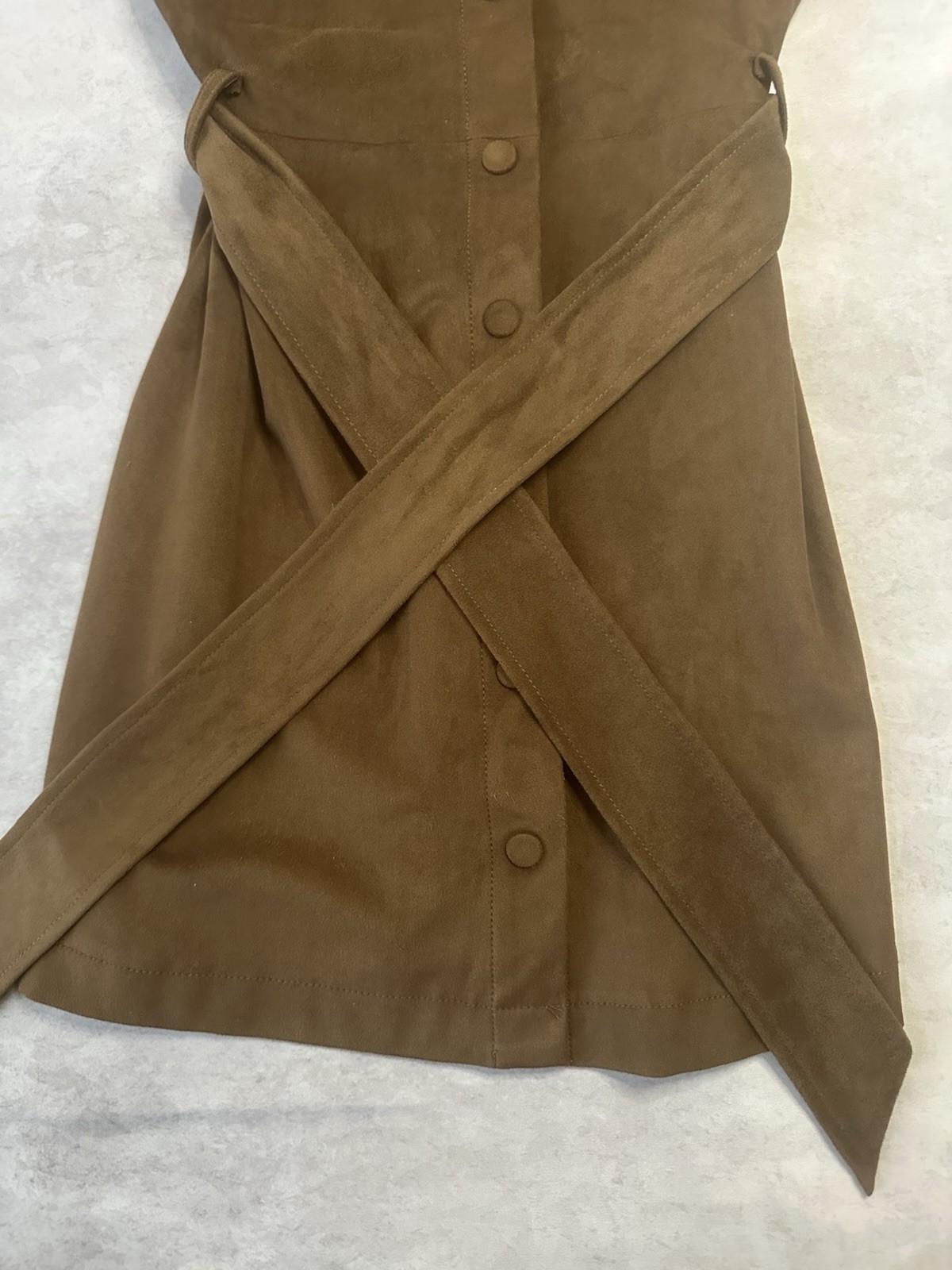 Steve Madden Brown Faux Suede Belted Mini Shirt Dress Button Front Size S