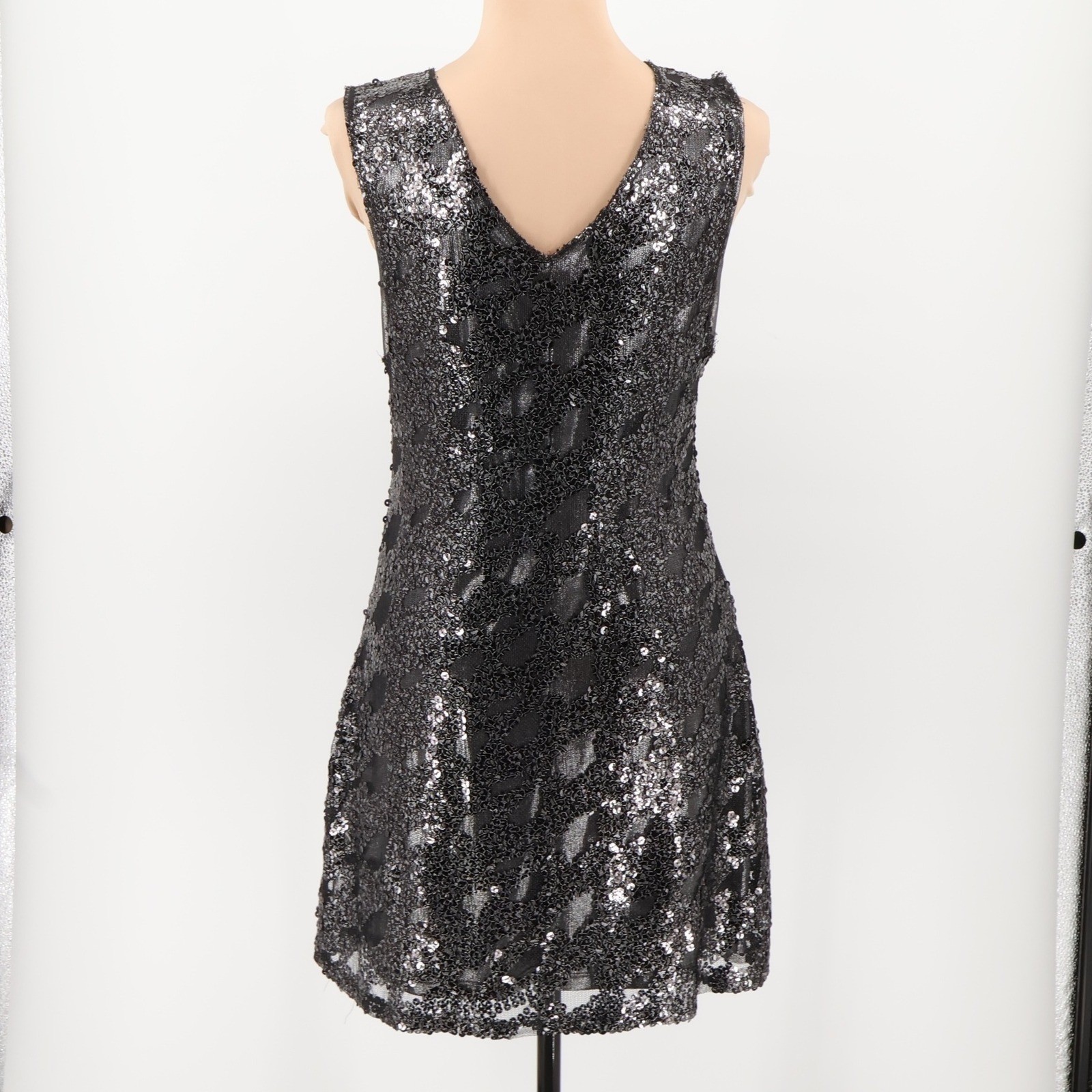 Sequin Metallic Cocktail Mini Dress Womens Party 2010s Glam Hoco Club Size L
