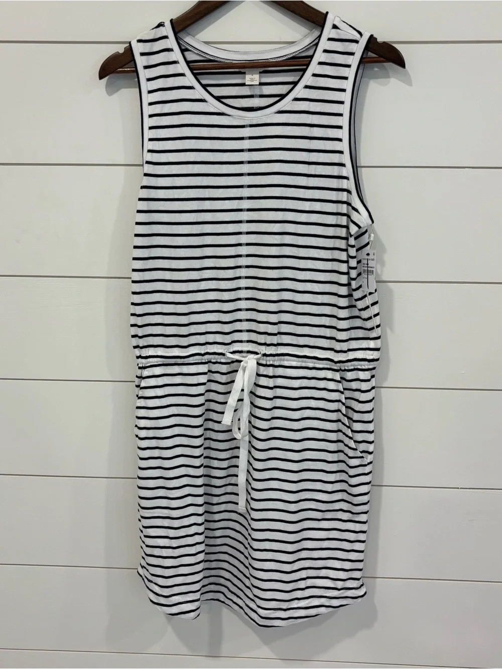 NWT NORDSTROM Caslon White/Navy Northshore Striped Dress Tie-Waist Dress Sz Med