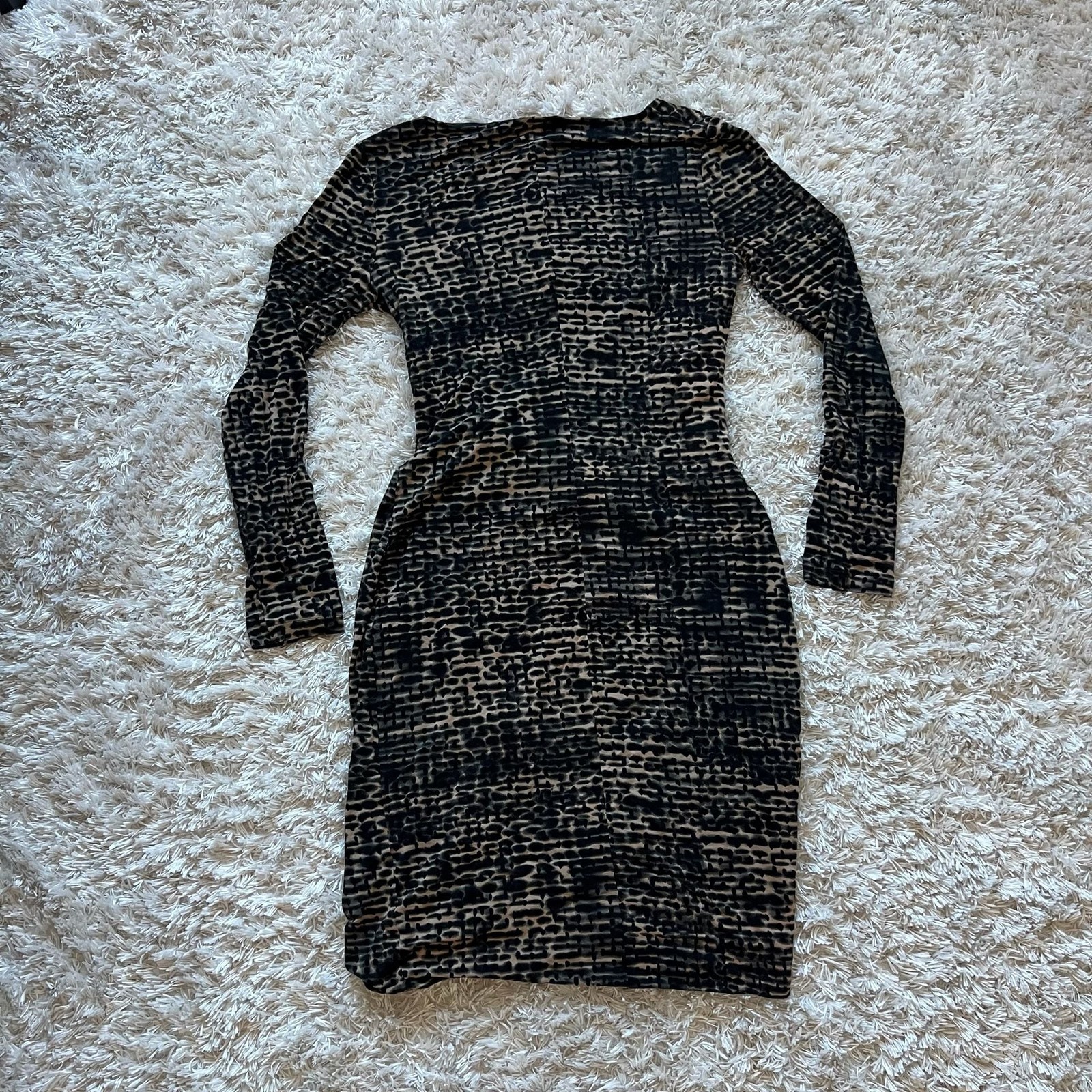 MaxMara Studio Long Sleeve Ruched Leopard Print Large Jersey Dress Made in Italy