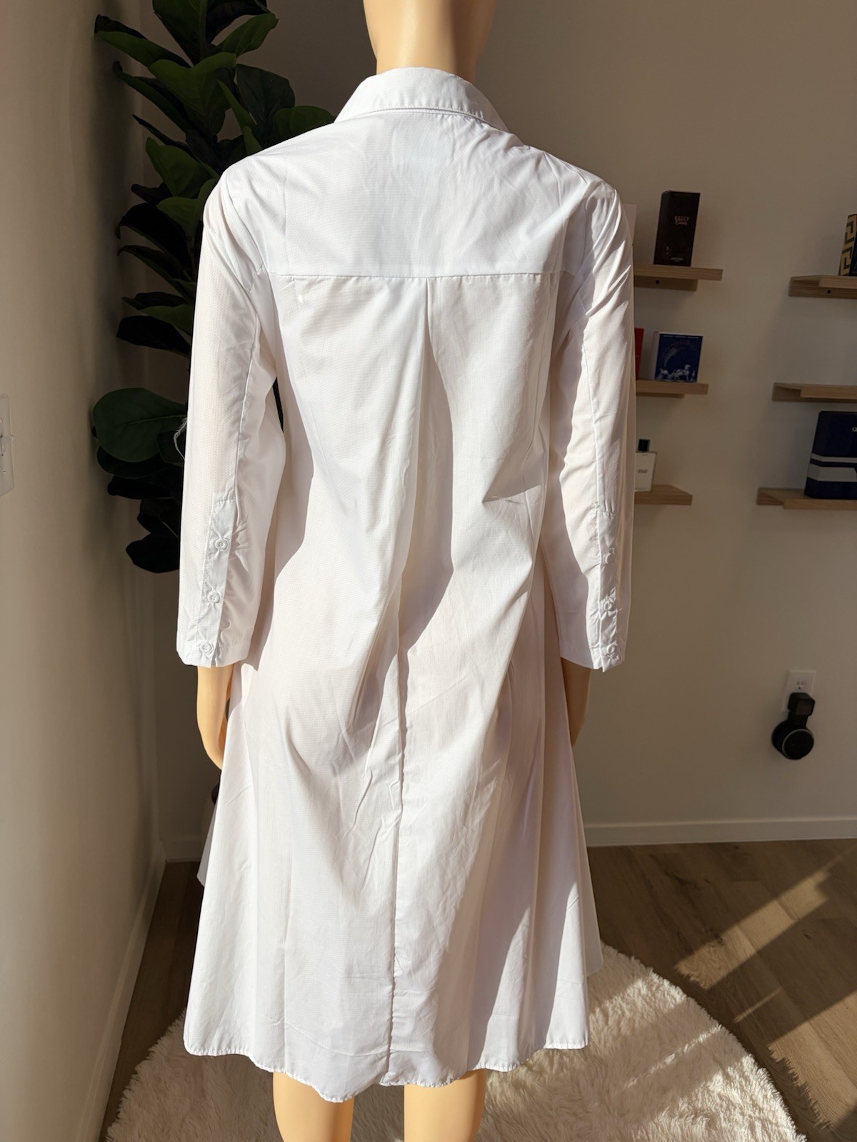 step in style White Collared Button Hi-Low Shirt Dress 3/4 Sleeve S Cotton