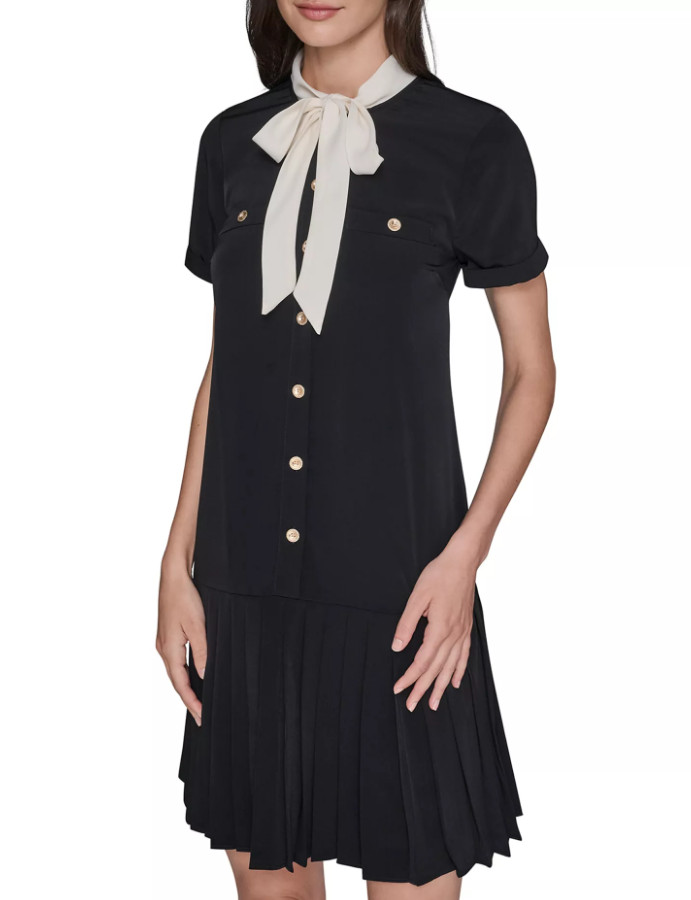 Karl Lagerfeld women’s Bow Neck Pleated Black Dress – size 12 – retail $148