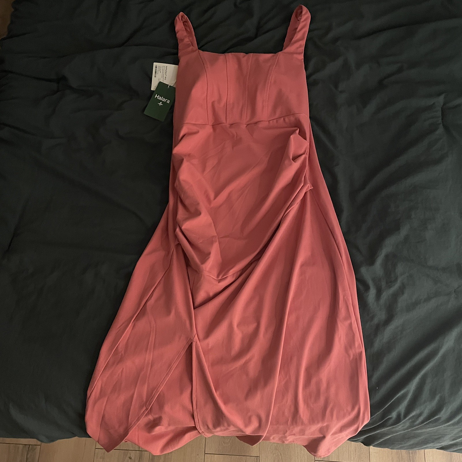 Halara Softlyzero Airy Square Neck Backless Corset Bodycon Midi Pink Dress