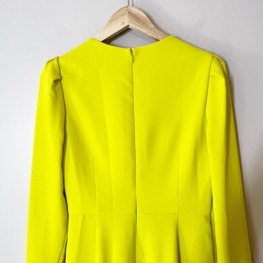 Self-Portrait Crepe Ruched Midi Dress Lime Green Puff Sleeve 6 NWT
