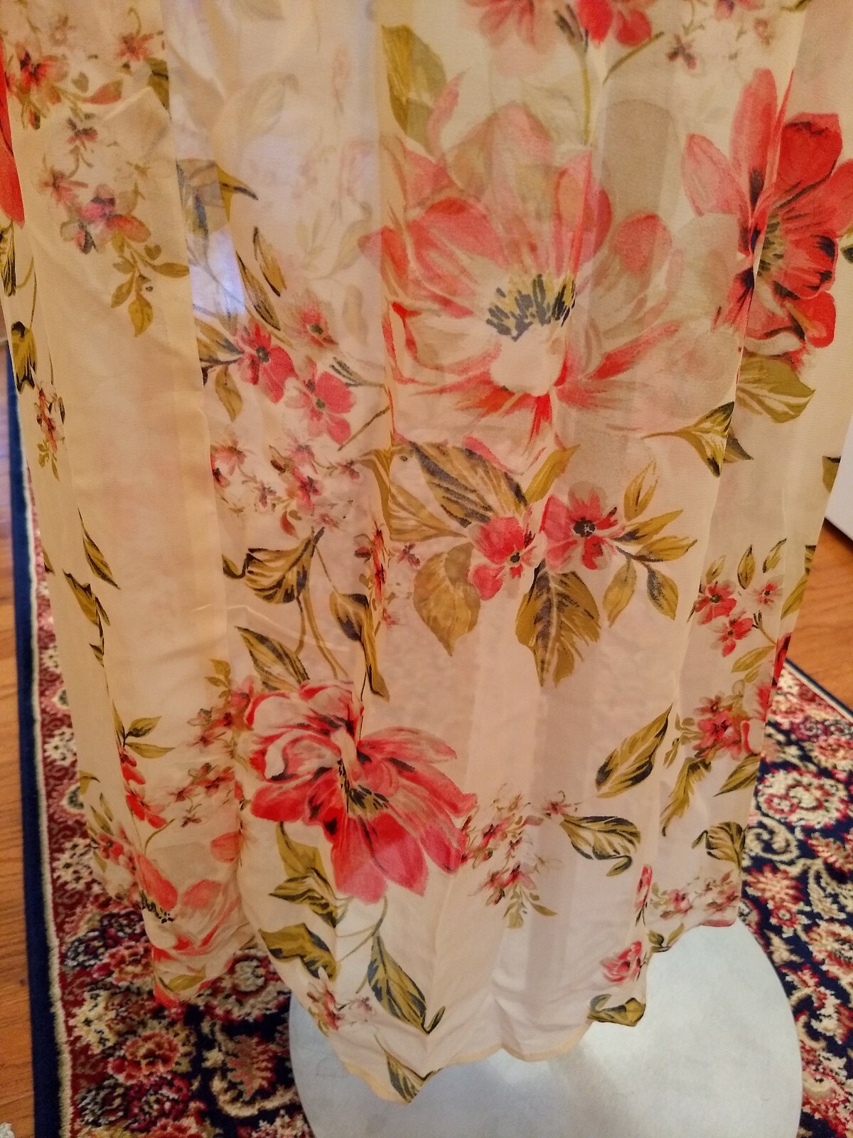 June And Hudson Chiffon Ruffle Maxi Dress Floral Ivory Red Size L Nwt