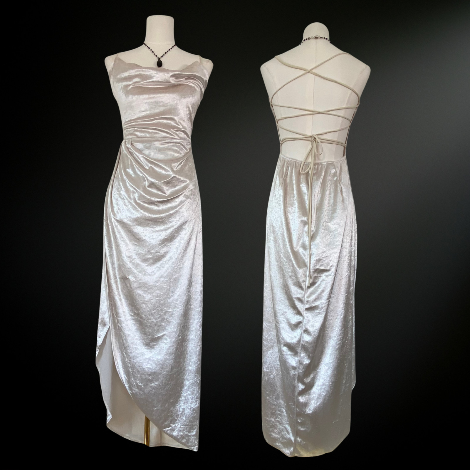 Lucy In The Sky Womens Velvet Cowl Neck Maxi Dress Size L Cross Tie Back Event