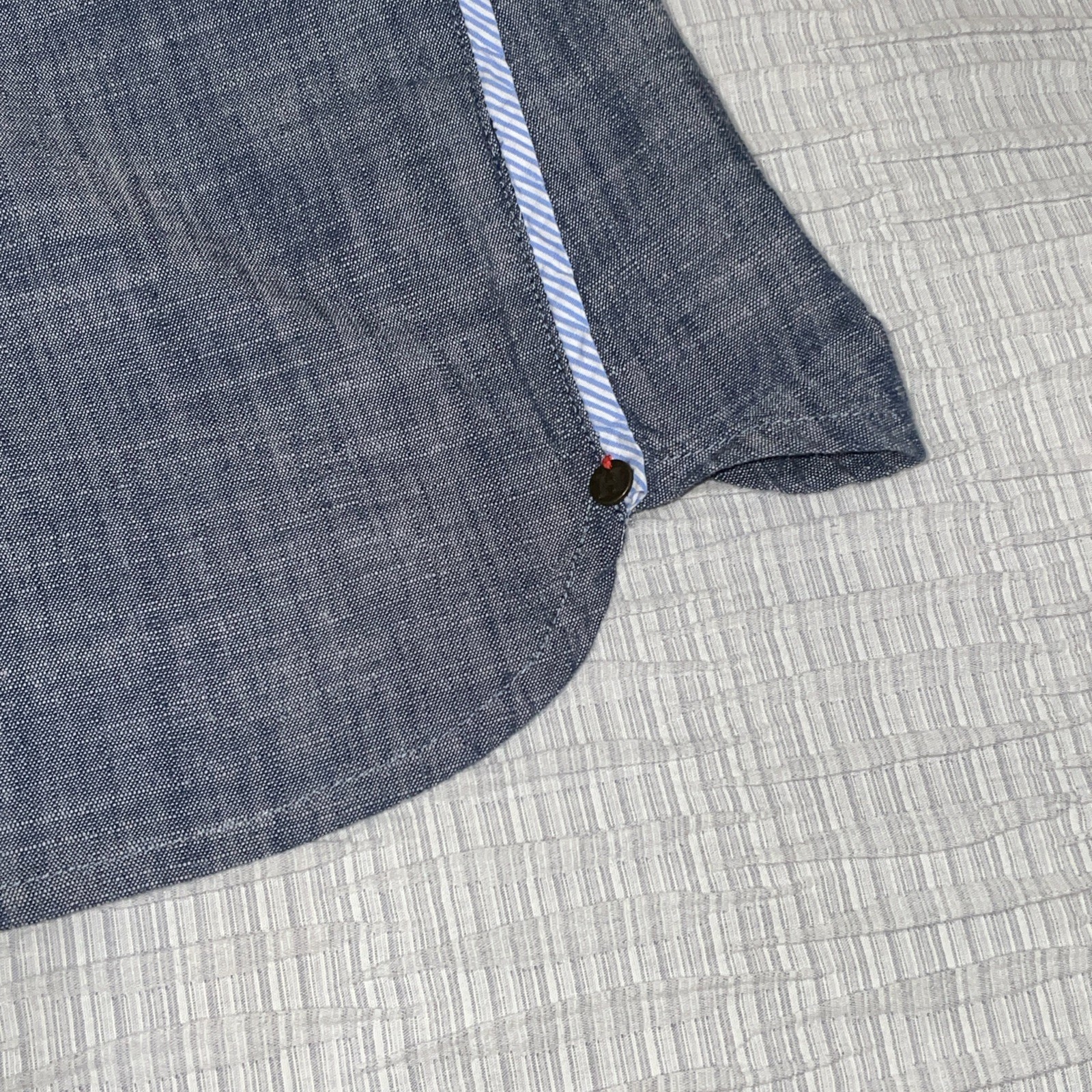 Hatley Chambray Shift Dress | Coastal Preppy | Stripe Piping | Sleeveless Sz Lg