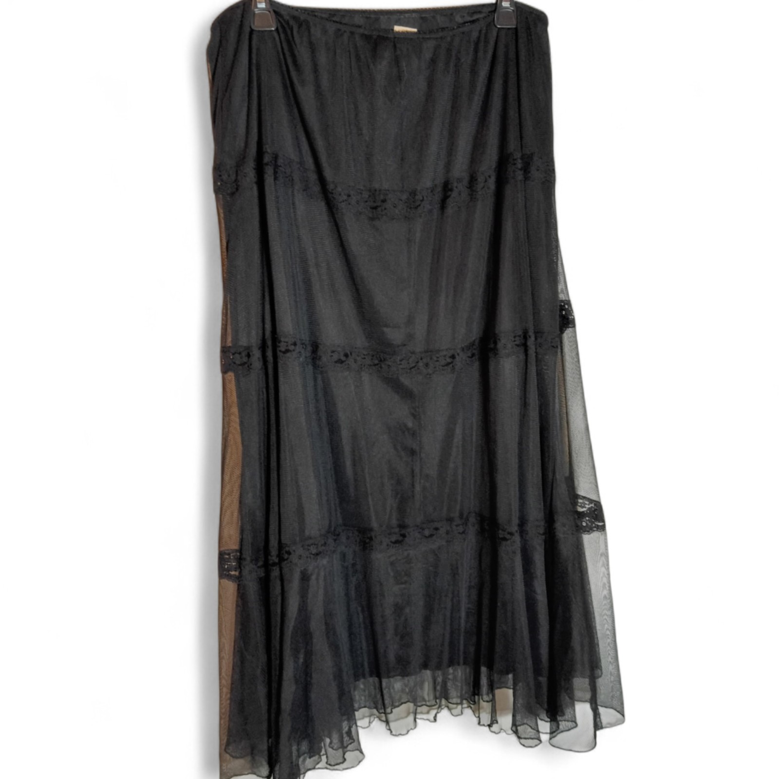JM Atelier Black Mesh Overlay Tiered Lace Trim Victorian Goth