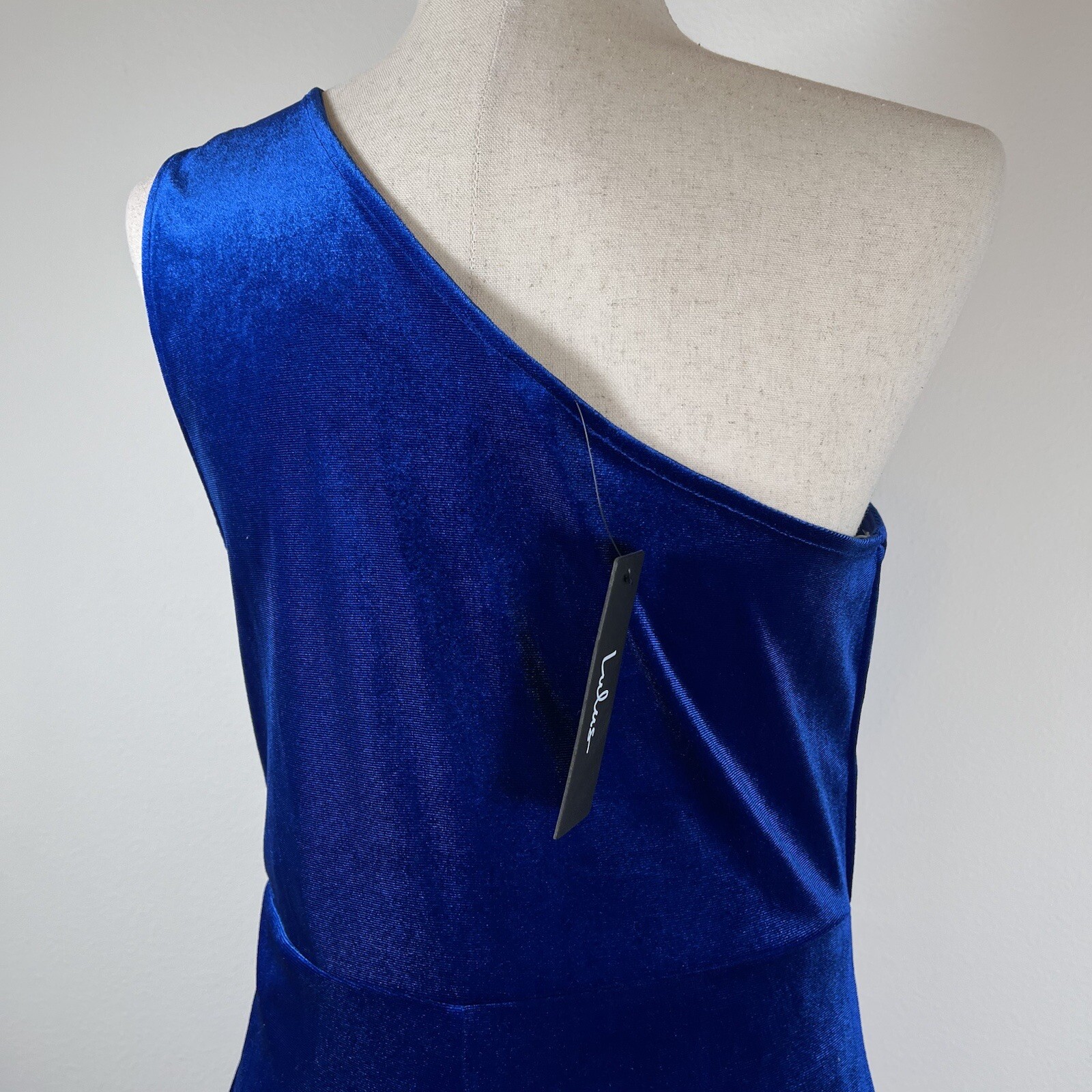 Lulus Velvet Blue Dress Large Short One Shoulder Formal School Dance Cocktail