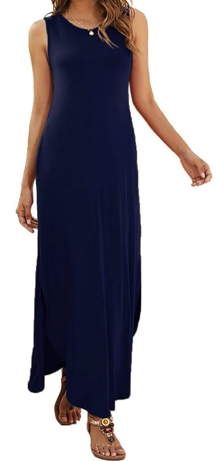 Hount Women’s Navy Solid Scoop Neck Sleeveless Maxi Dress Long Regular XXL