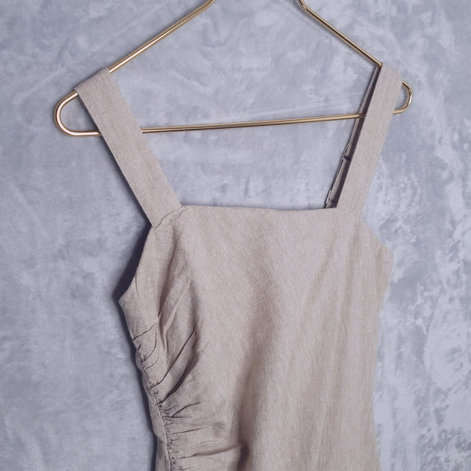 ABERCROMBIE & FITCH Oatmeal Mini Sundress Size S *Tall Ruched Sleeveless Linen