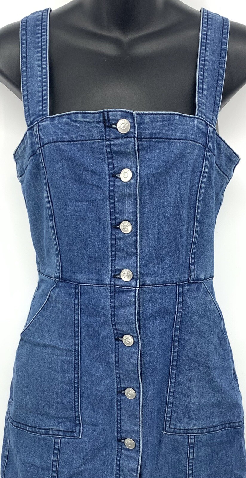 Divided Dress Size 6 Blue Denim Bodycon Square Neck Straps Stretch Womens B59