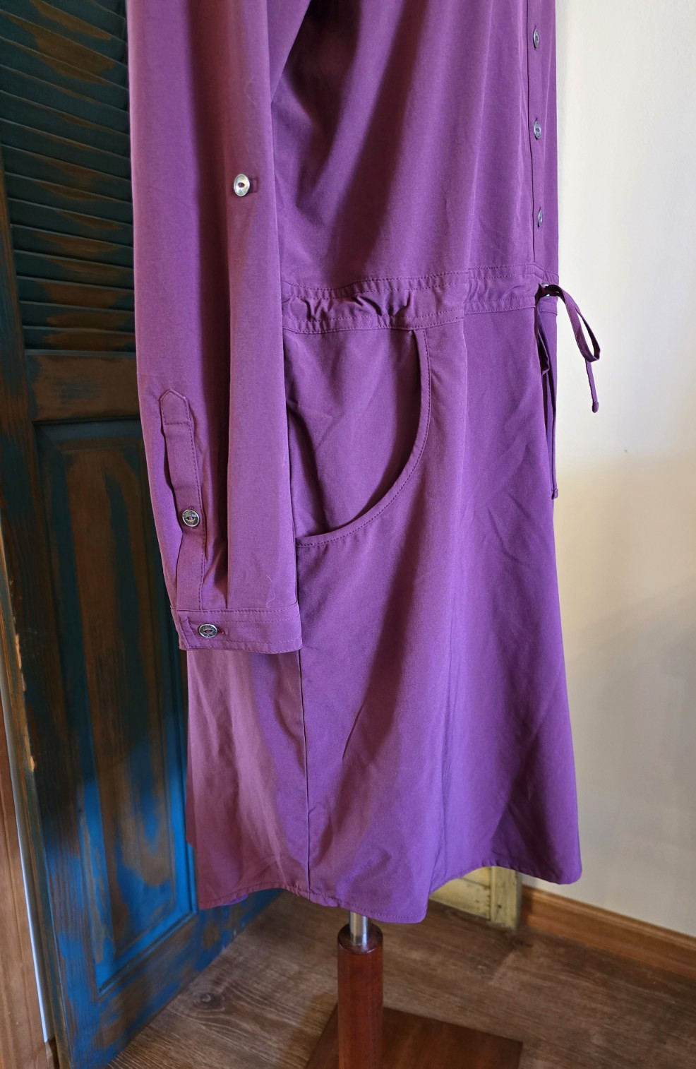 Orvis Pack & Go UPF 50 Drawstring Roll Tab Slv Dress M Stretch Travel Wicking