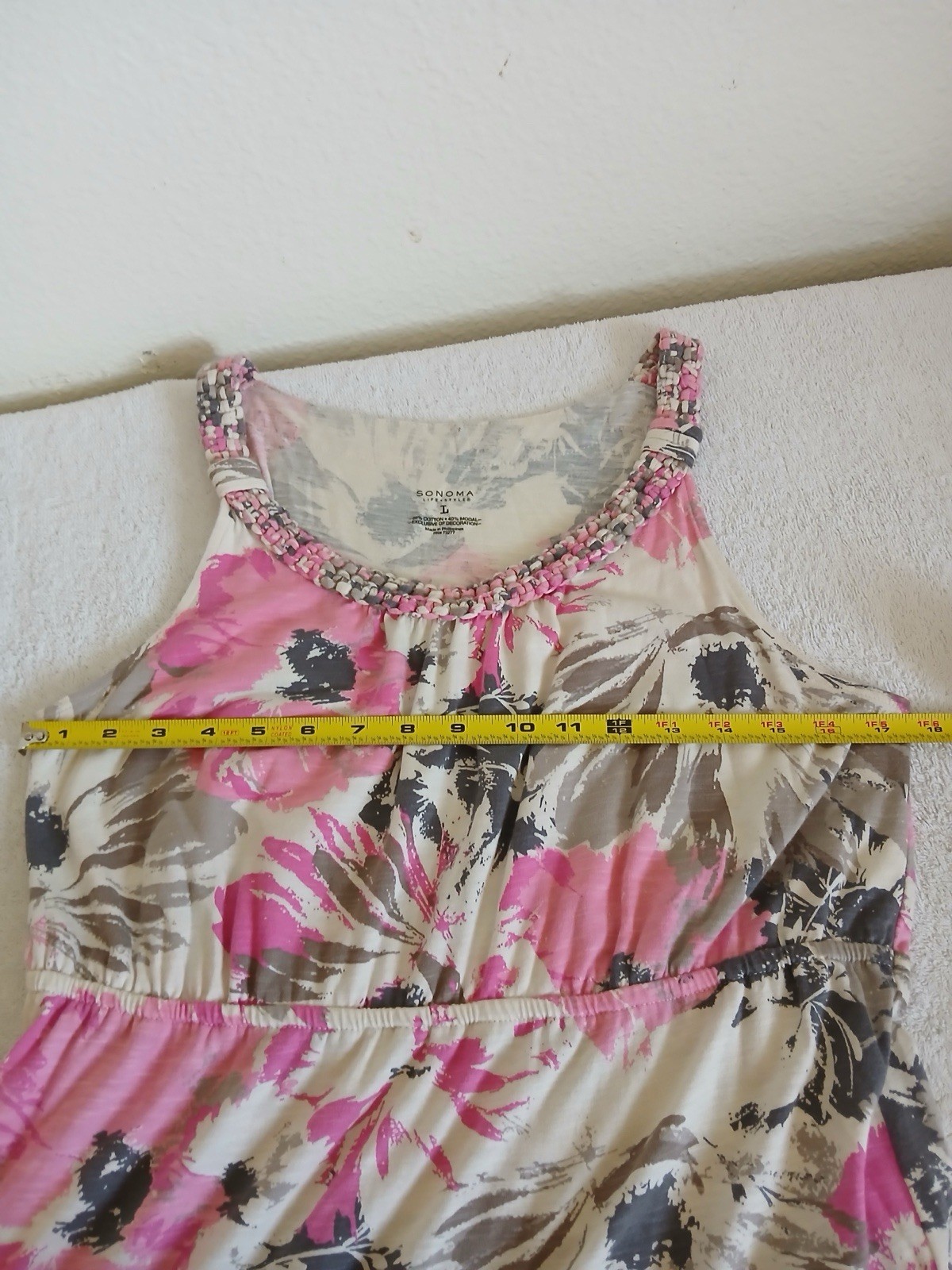 Sonoma Life + Style L Boho Floral Maxi Dress Pink Gray Sleeveless Summer Chic