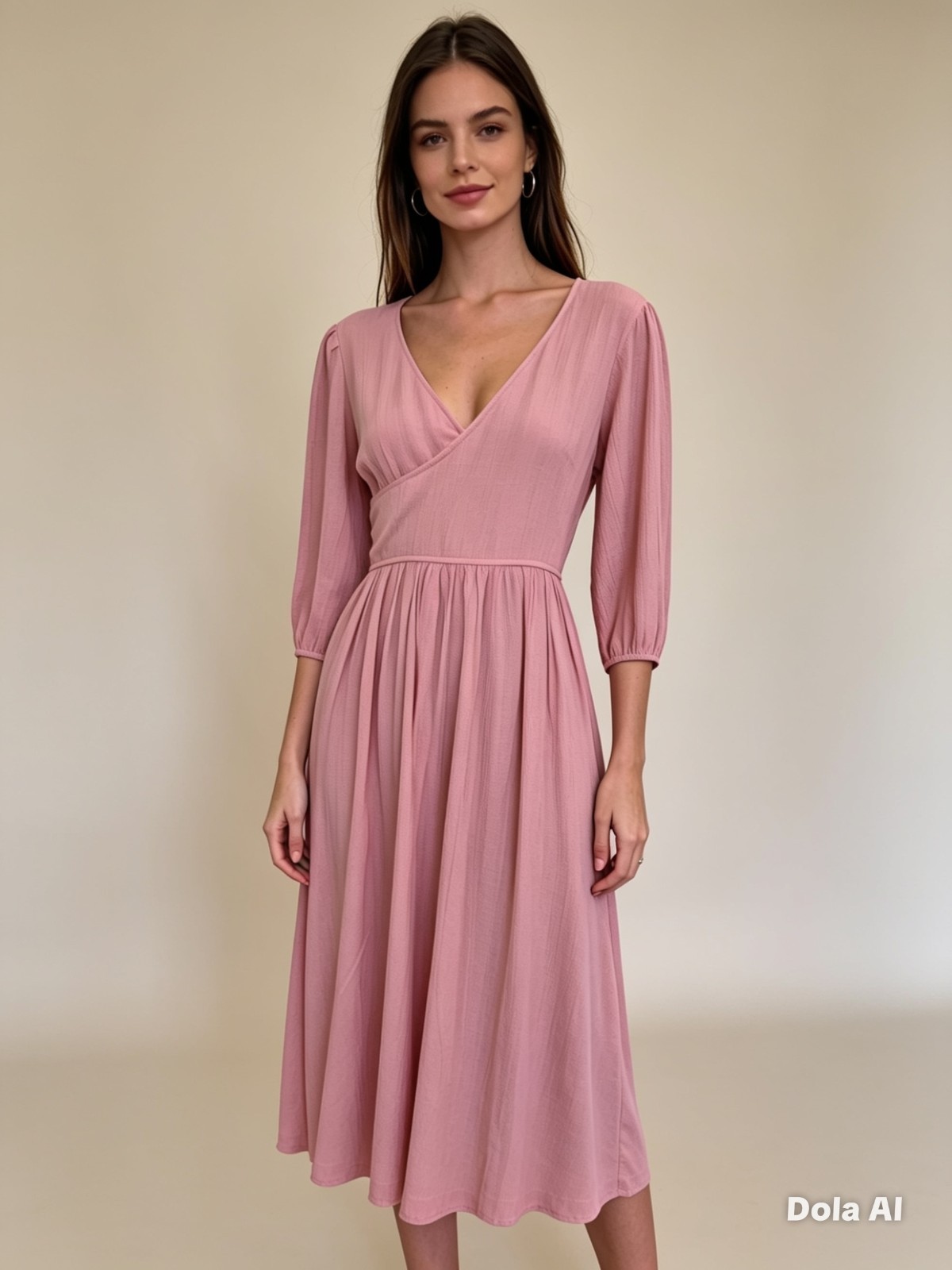 NWT Wares by Olli Ella Wrap Dress Dusty Rose 100% Organic Cotton Size L Puff S