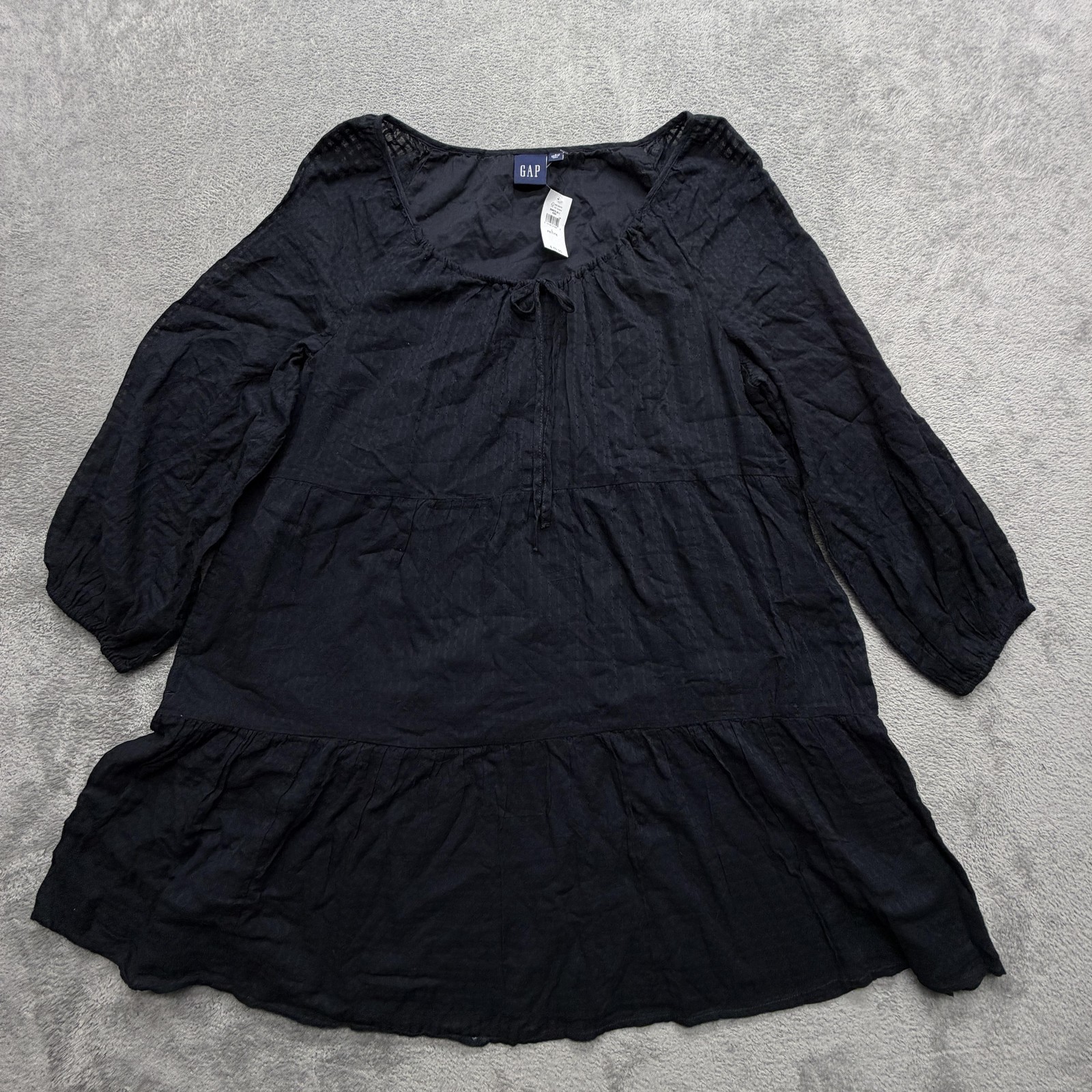GAP Dress Womens L Petite Black Trapeze Swing Short Scoop Neck Lined Ruffle