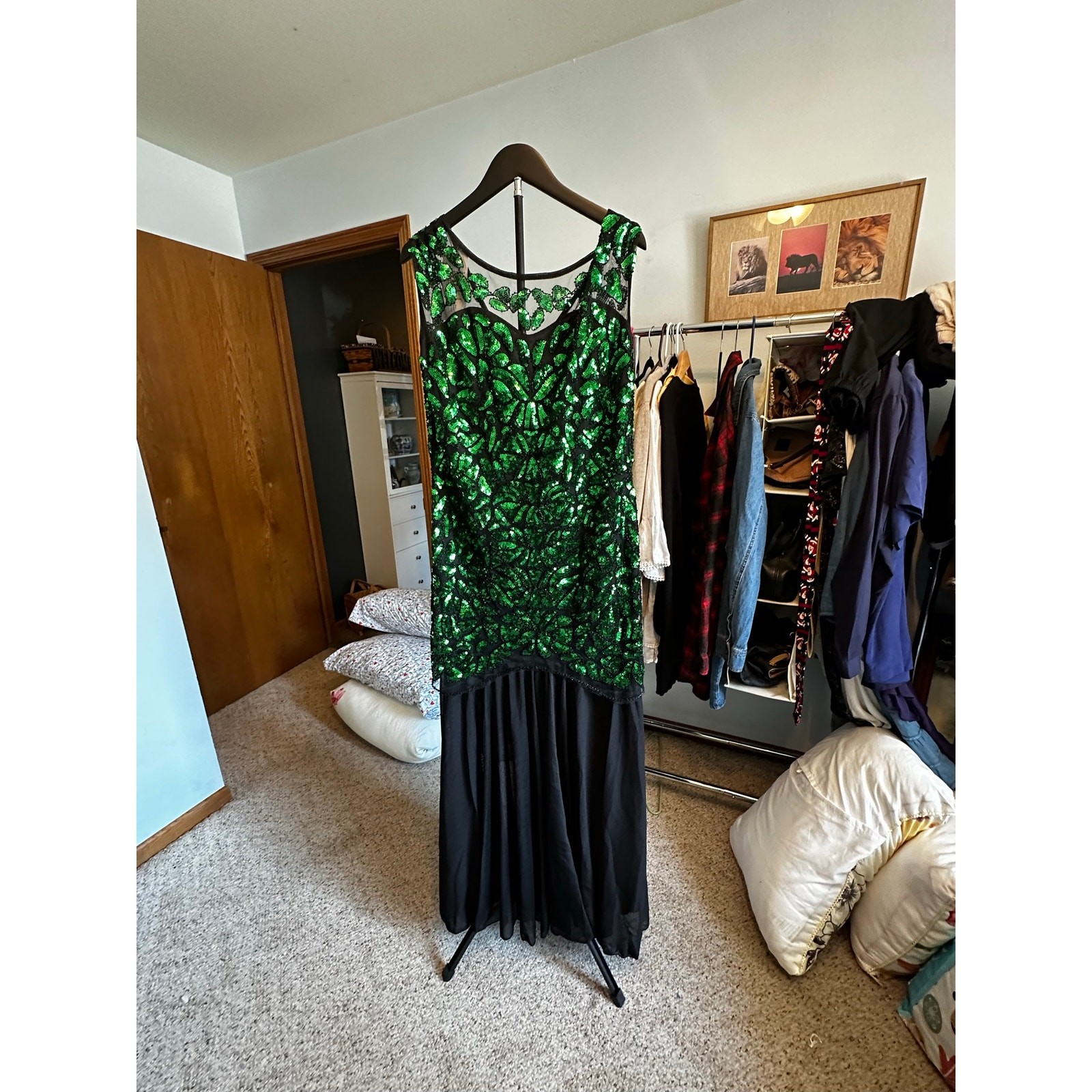 PrettyGuide Roaring 20s Flapper Dress NWT Green Black Sequin Gatsby XL
