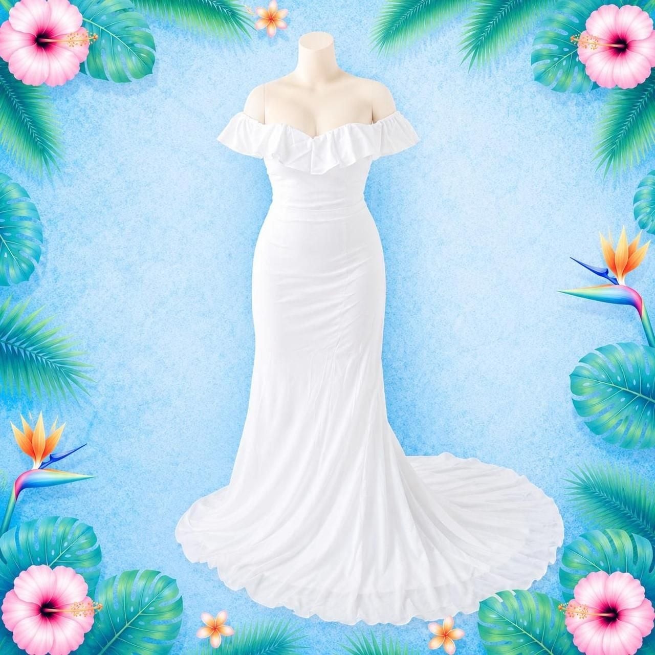 Marlin White Off-the-Shoulder Ruffle Maxi Wedding Dress Size 12