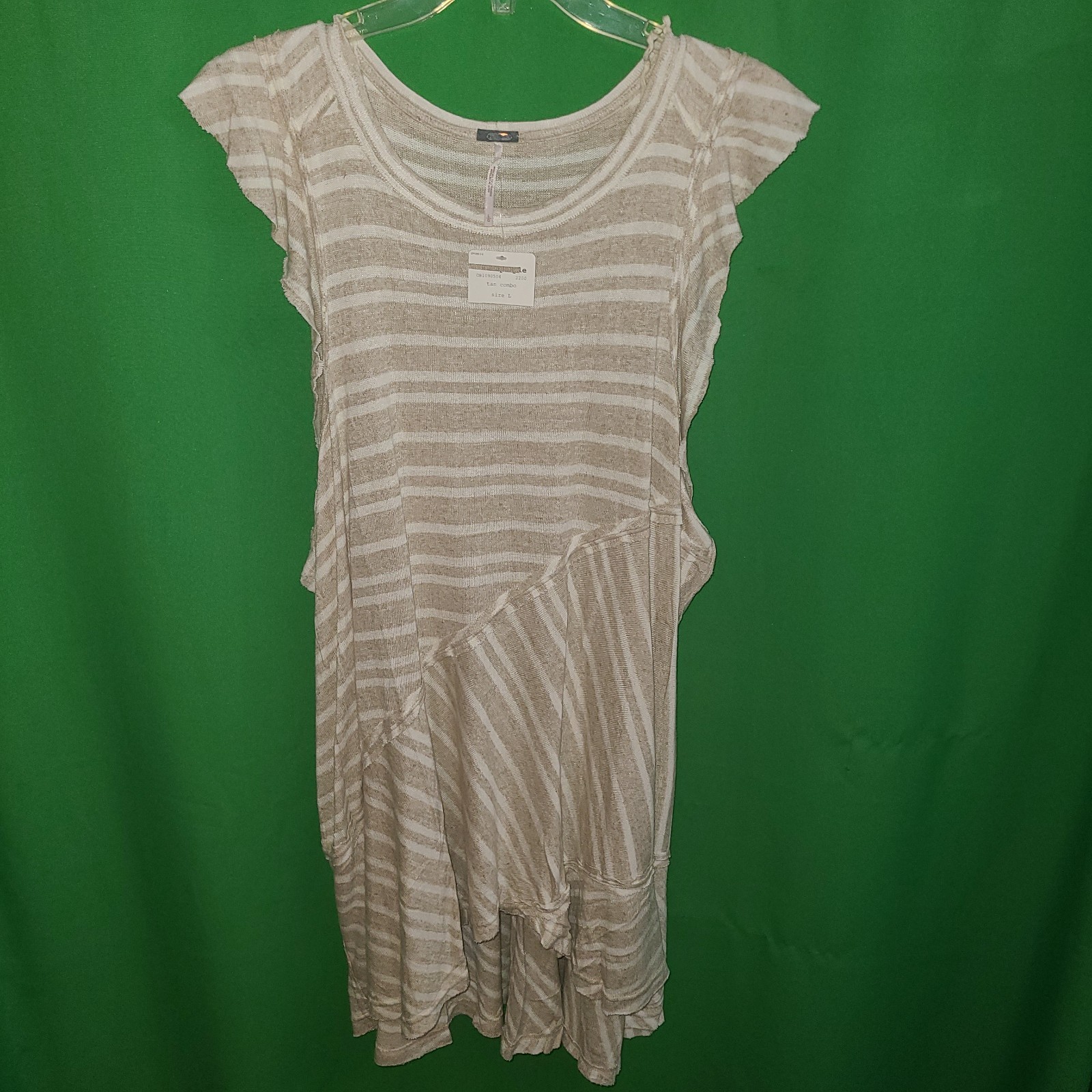 2410) NWT FREE PEOPLE large beige knit dress striped at knee new