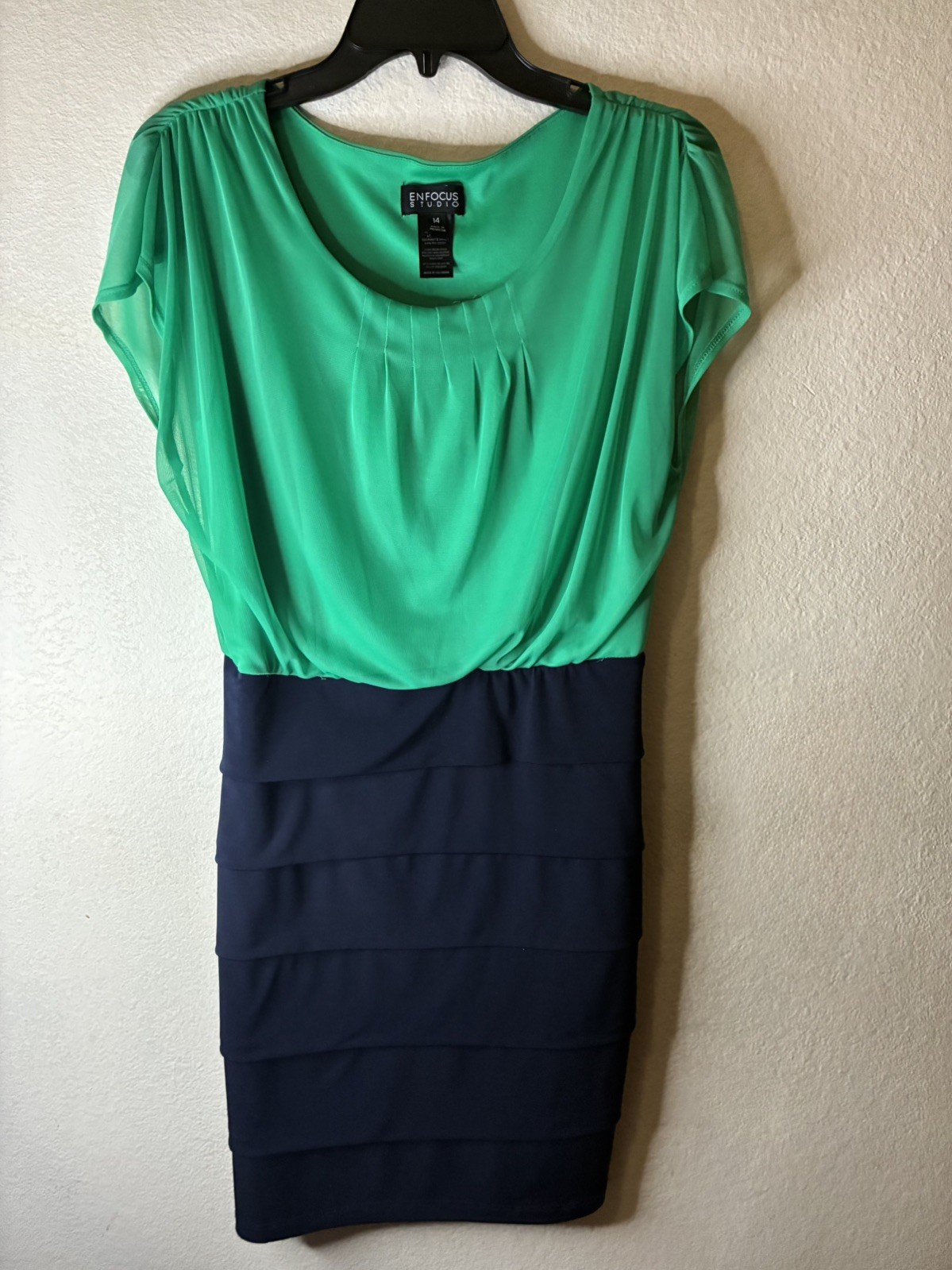 Enfocus Studio Womens Green Blue Midi Dress Sleeveless Size 14