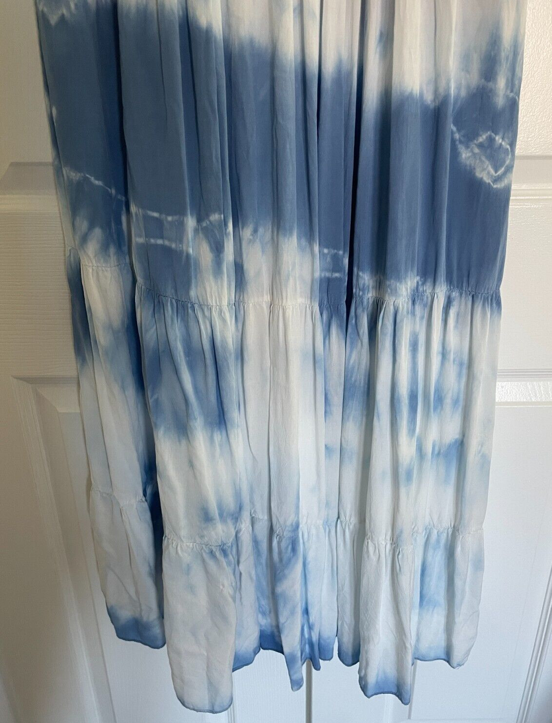 $78 Venti6 Casual Blue Tie Dye V-Neck Kaftan Dress for Beach, Travel-Size Small